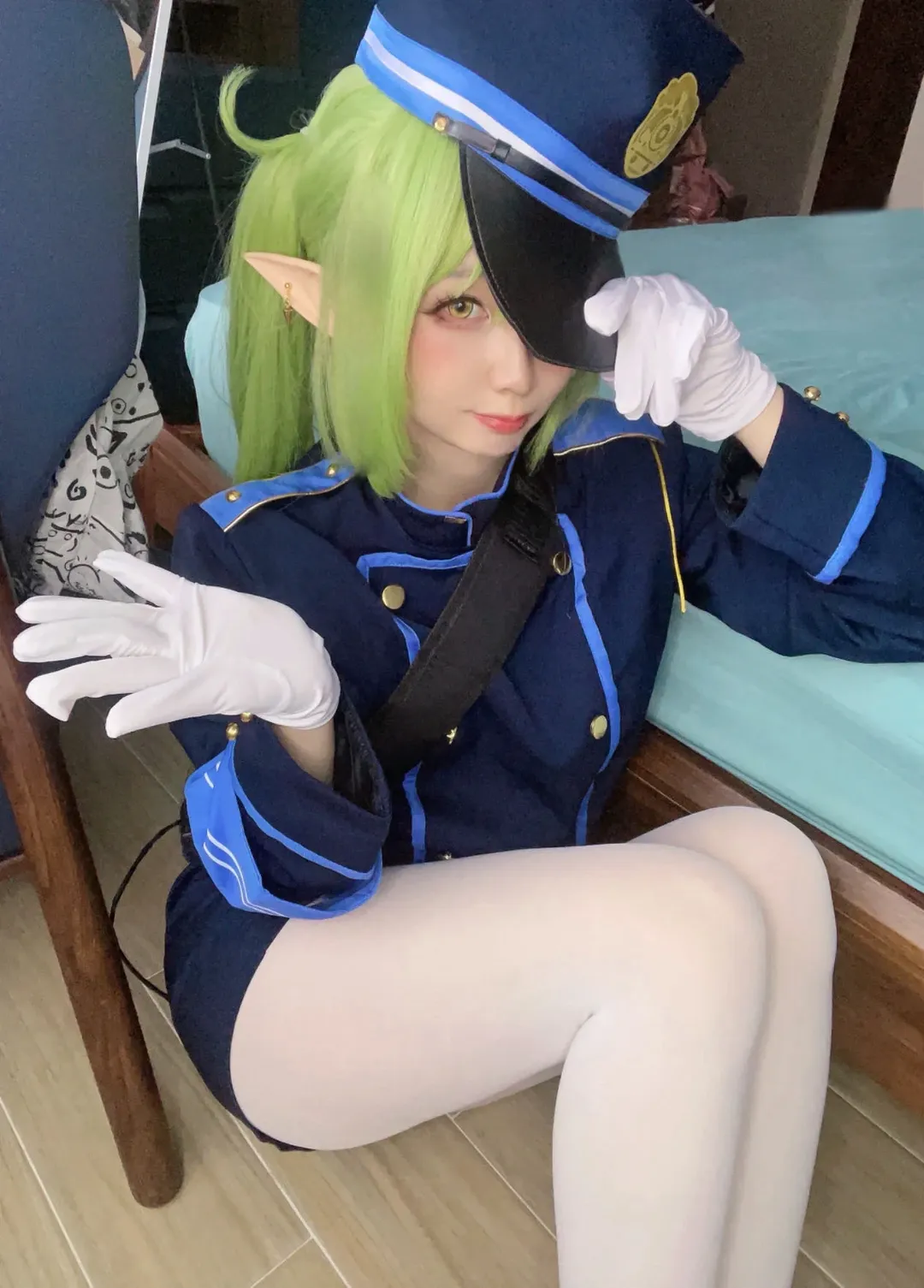 蔚蓝档案, 白丝穿搭, 二次元制服, 橘光&橘望cos, 绿发精灵耳 - 第2张