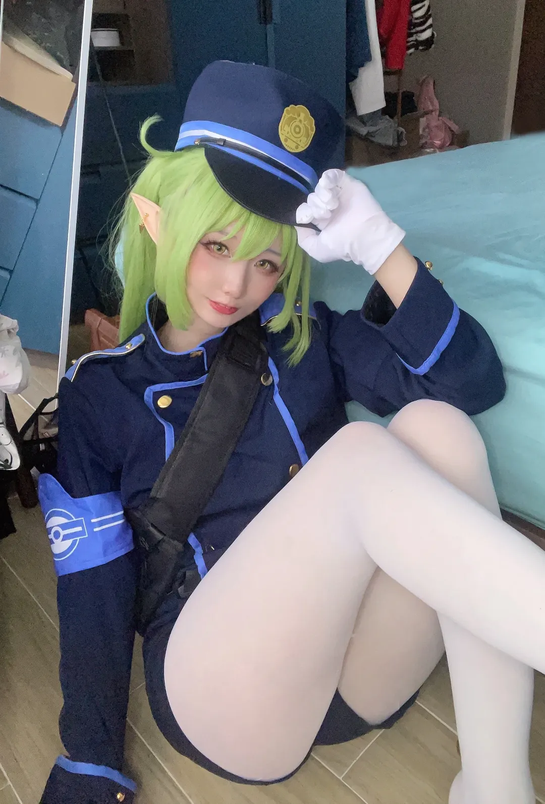ブルーアーカイブ, 白ニーソコーデ, 二次元制服, ヒカリとノゾミのコスプレ, 緑髪エルフ耳