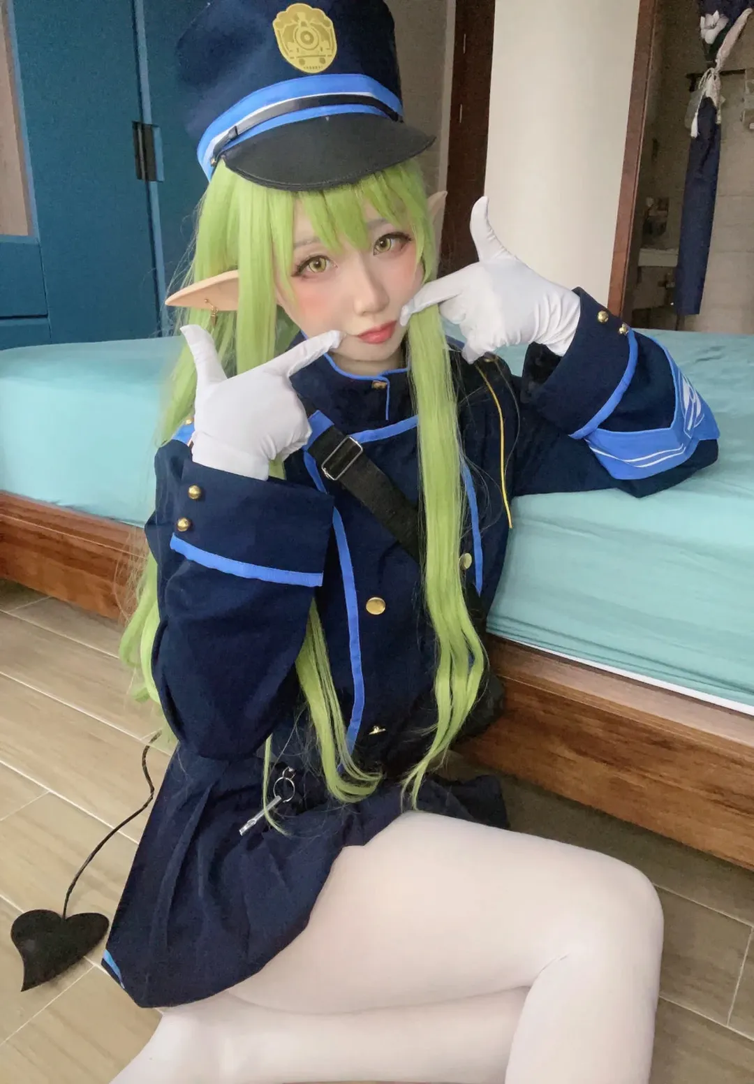 蔚蓝档案, 白丝穿搭, 二次元制服, 橘光&橘望cos, 绿发精灵耳 - 第5张