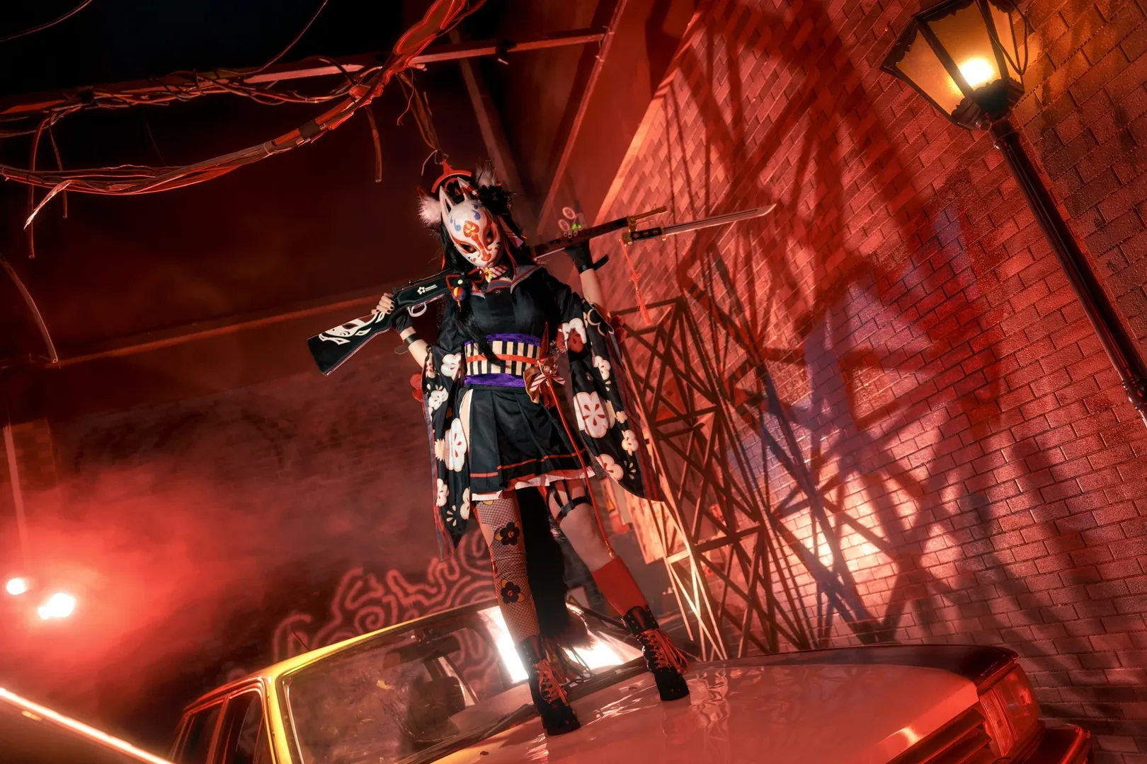 蔚蓝档案, 二次元cosplay, 若藻cos, 赛博和风穿搭, 网眼丝袜 - 第4张