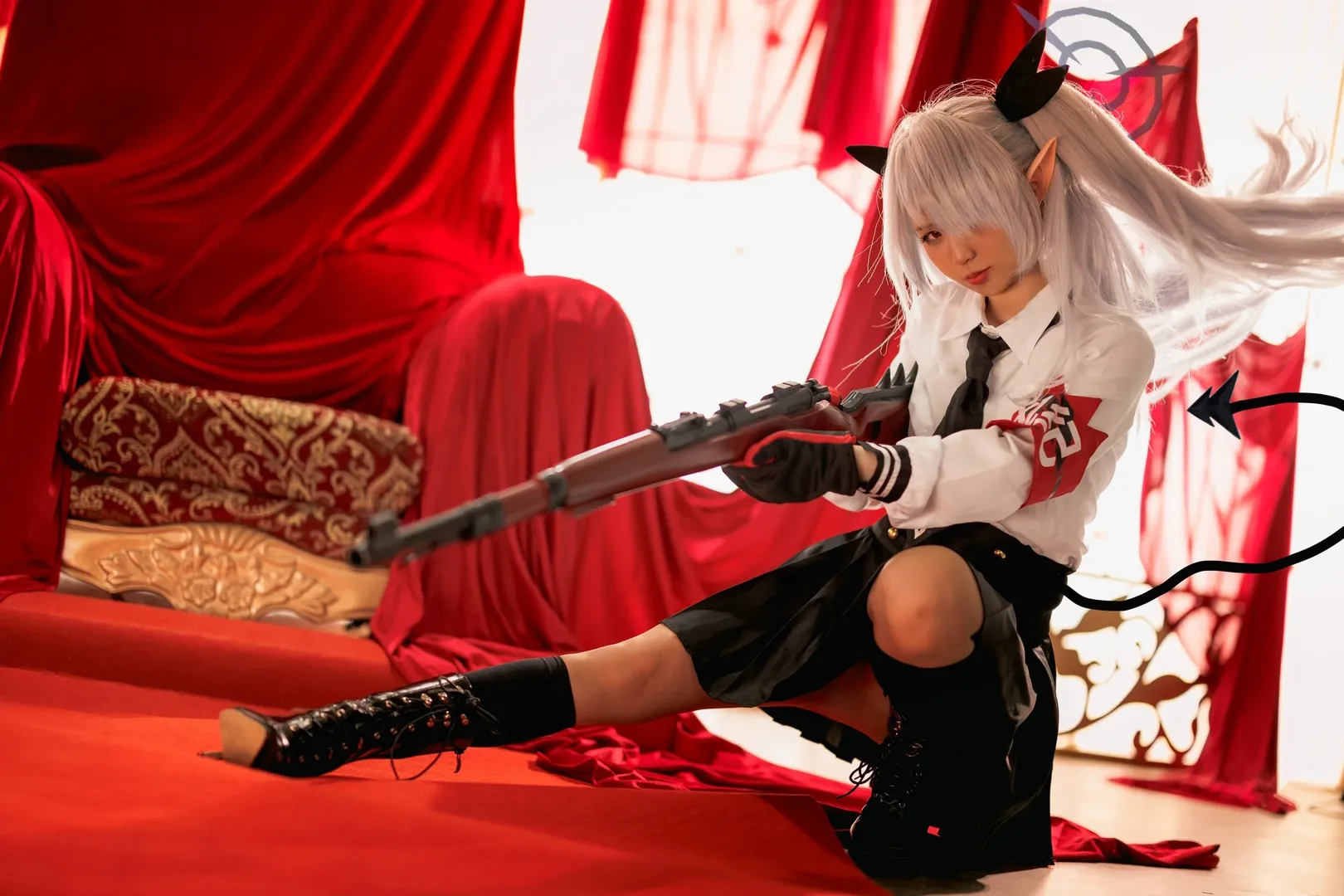 蔚蓝档案, Cosplay摄影, 风纪委员, 伊织cos, 狙击姿势 - 第3张