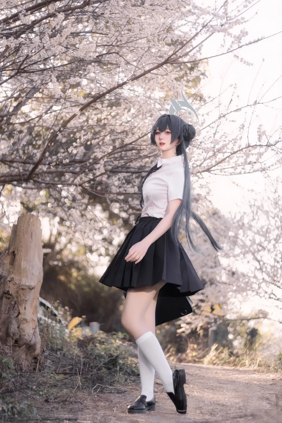 蔚蓝档案, 妃咲cos, 樱花, JK制服, 白丝 - 第1张