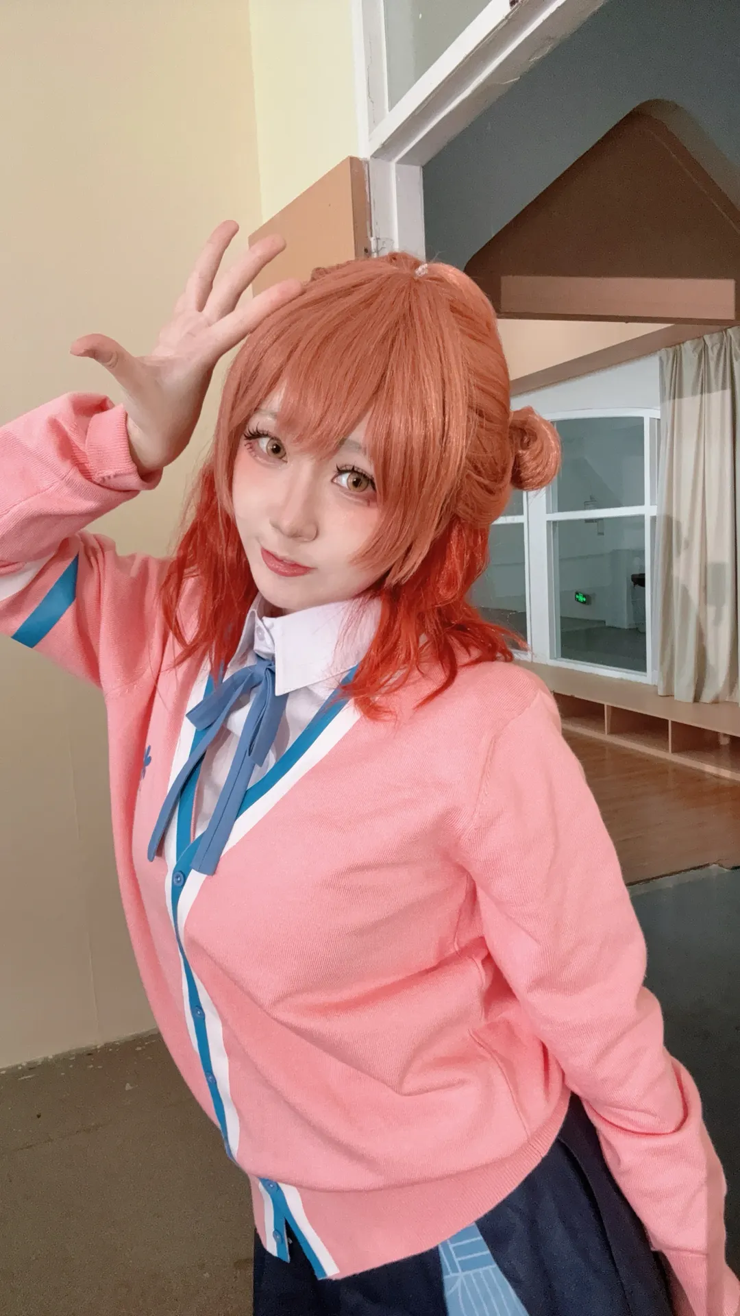 学園アイドルマスター, ペアインタラクション, オーバーニーソックス, 花海佑芽・花海咲季コスプレ, ピンクの制服 - 4枚目