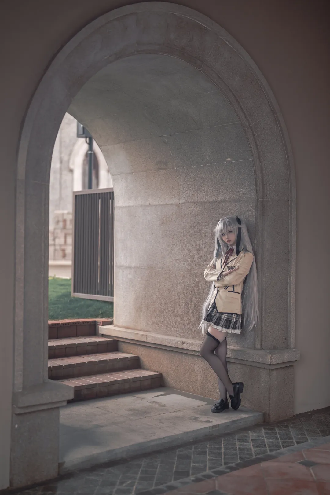 黒タイツ コーデ, 篝ノ霧枝コスプレ, 銀髪ツインテール, 学院風制服, 美少女万華鏡 - 4枚目