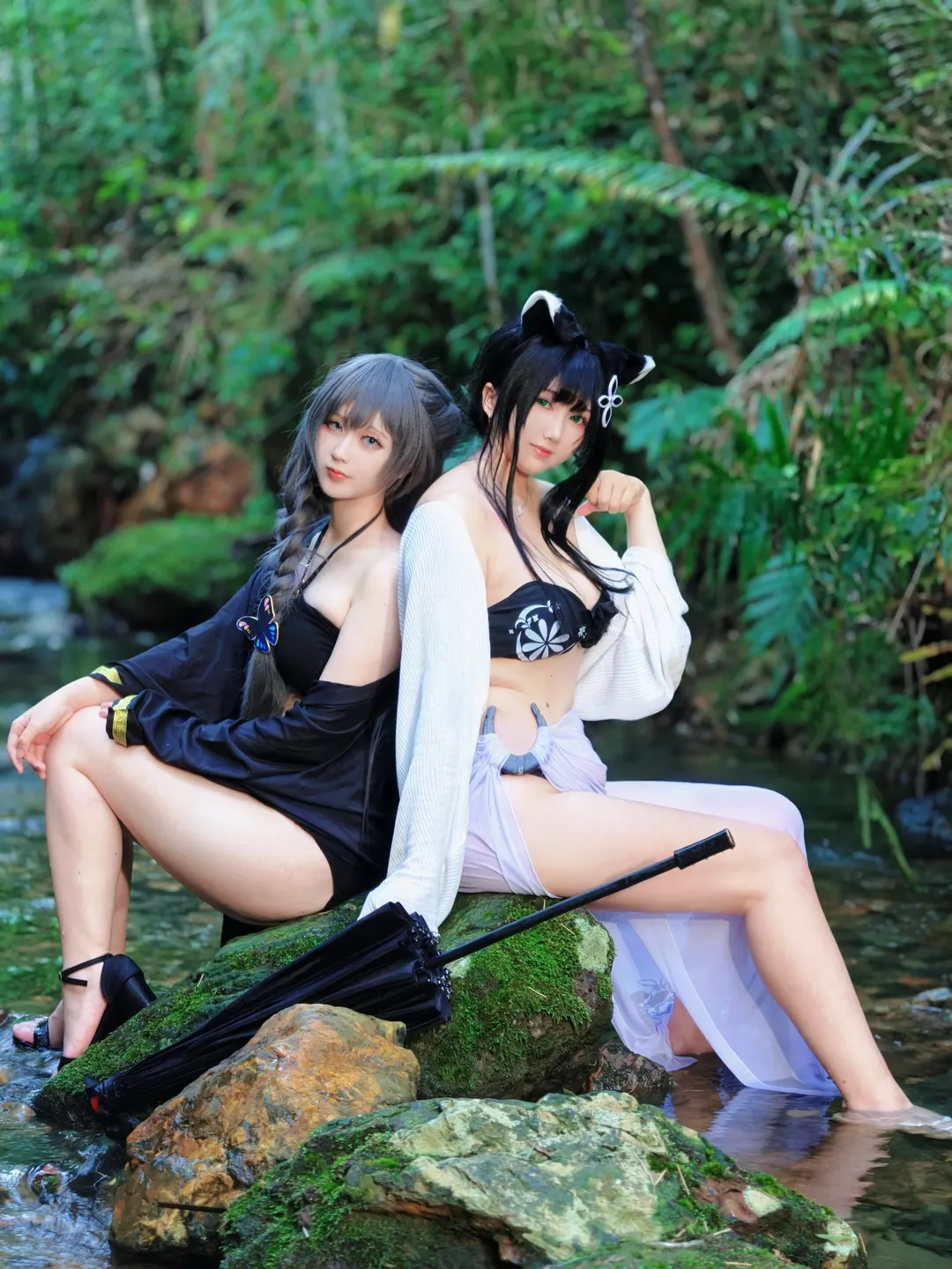 蔚蓝档案, 妃咲cos, cosplay摄影, 溪边写真, 山海经泳装