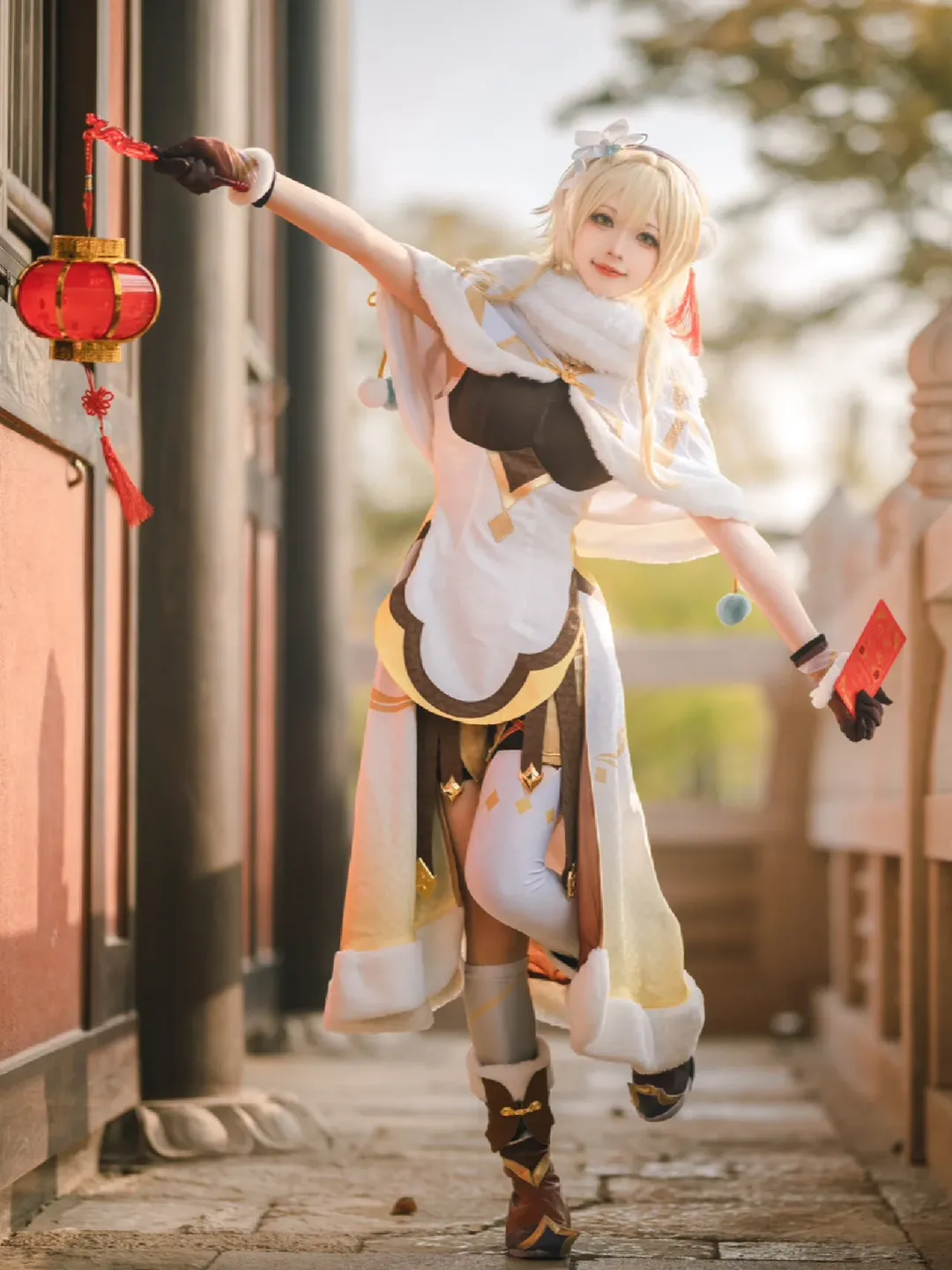 原神, 荧cos, 新年贺图, 白丝cosplay, 甜妹cosplay