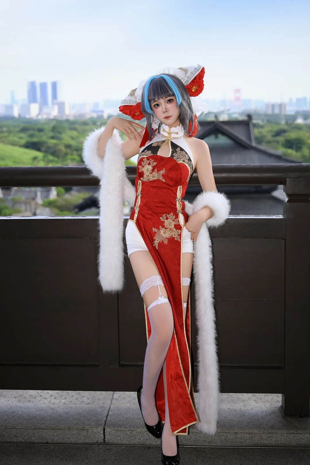 柴郡cos, 碧蓝航线, 旗袍cosplay, 户外人像摄影, 吊带袜穿搭 - 第6张