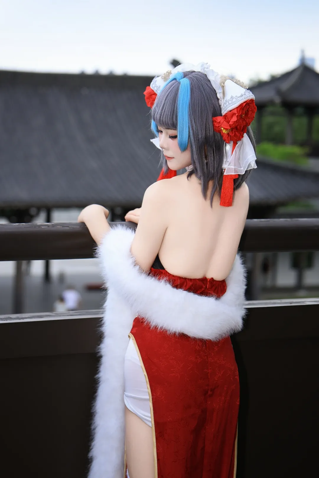 柴郡cos, 碧蓝航线, 旗袍cosplay, 户外人像摄影, 吊带袜穿搭 - 第7张