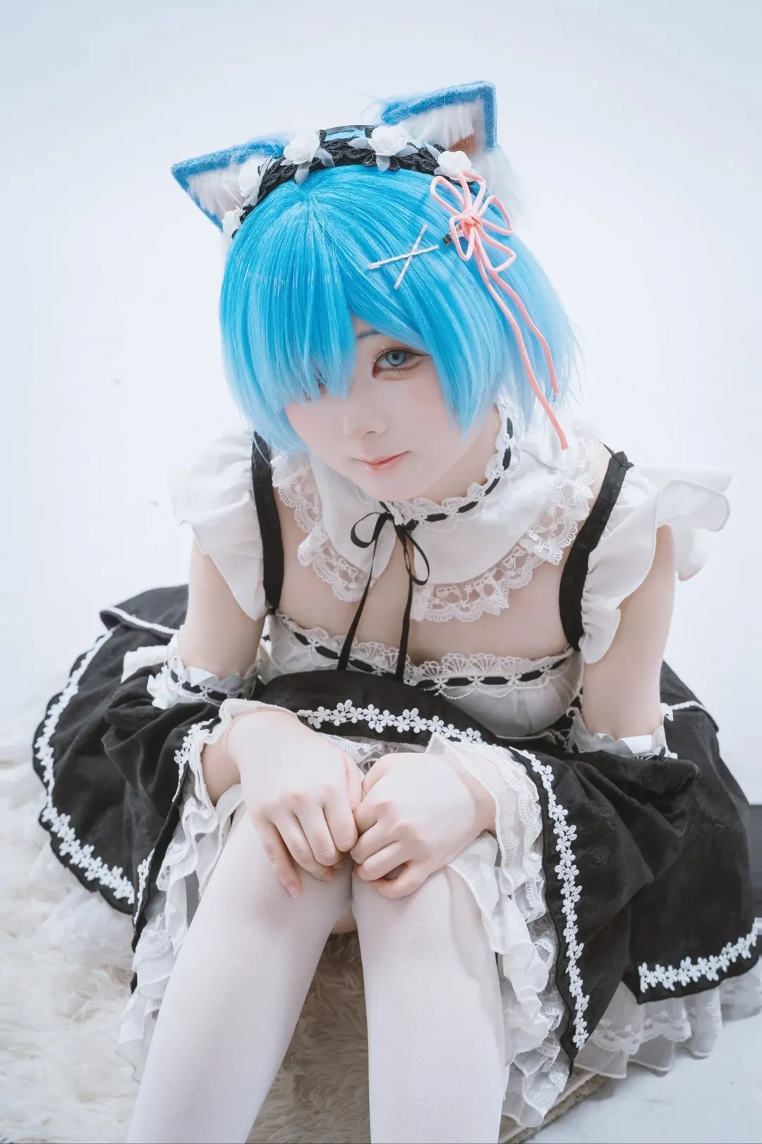 cosplay, 猫耳, 女仆装, 蕾姆cos, 白丝 - 第1张