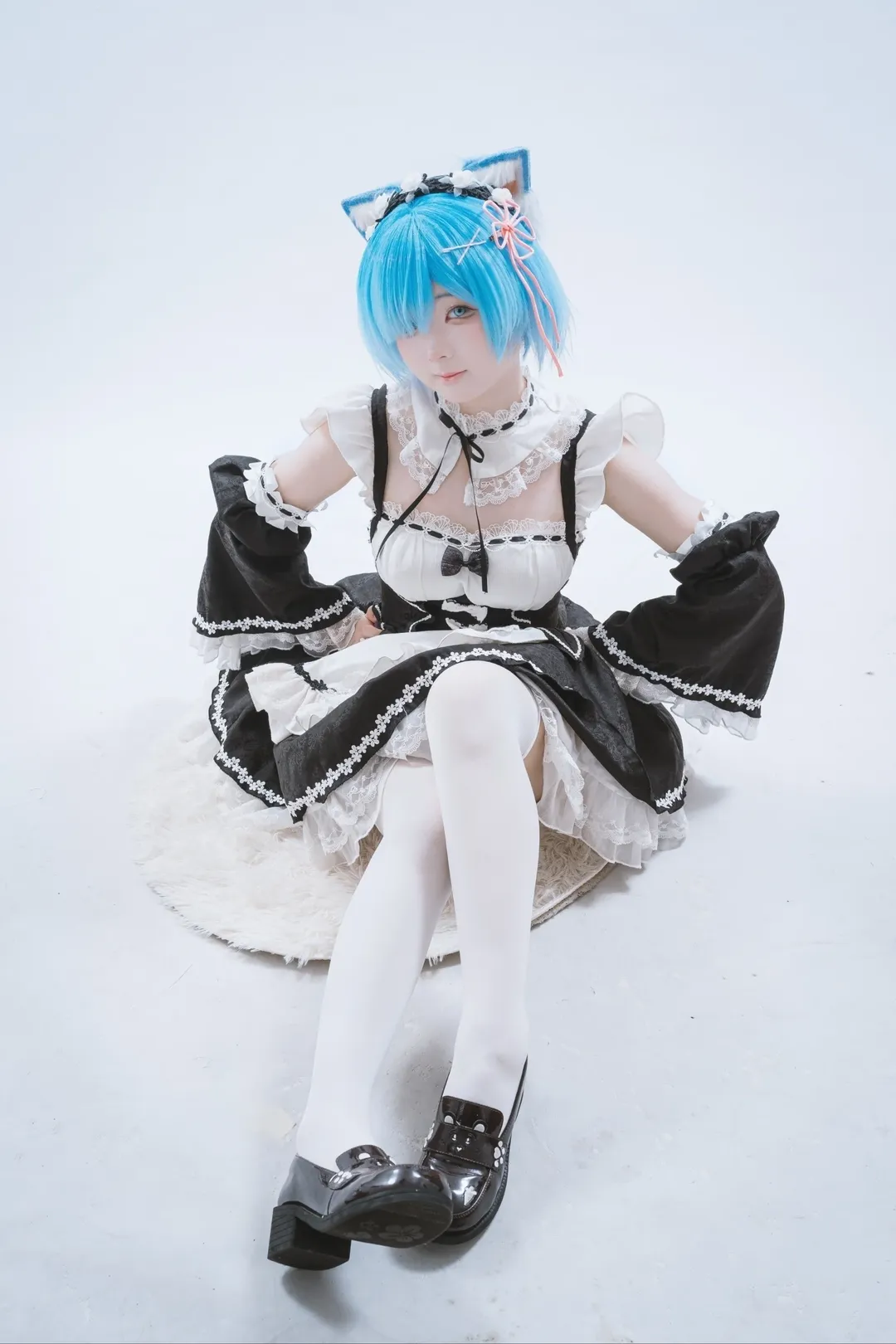 cosplay, 猫耳, 女仆装, 蕾姆cos, 白丝