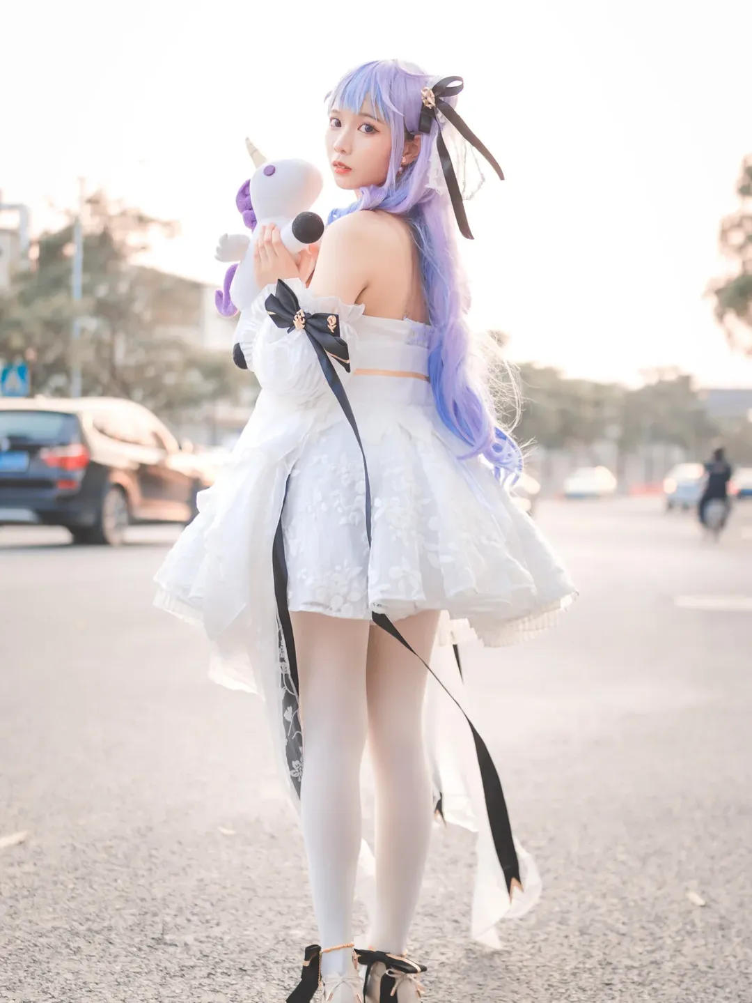 户外摄影, 二次元cosplay, 碧蓝航线cos, 白丝穿搭, 浅紫发造型