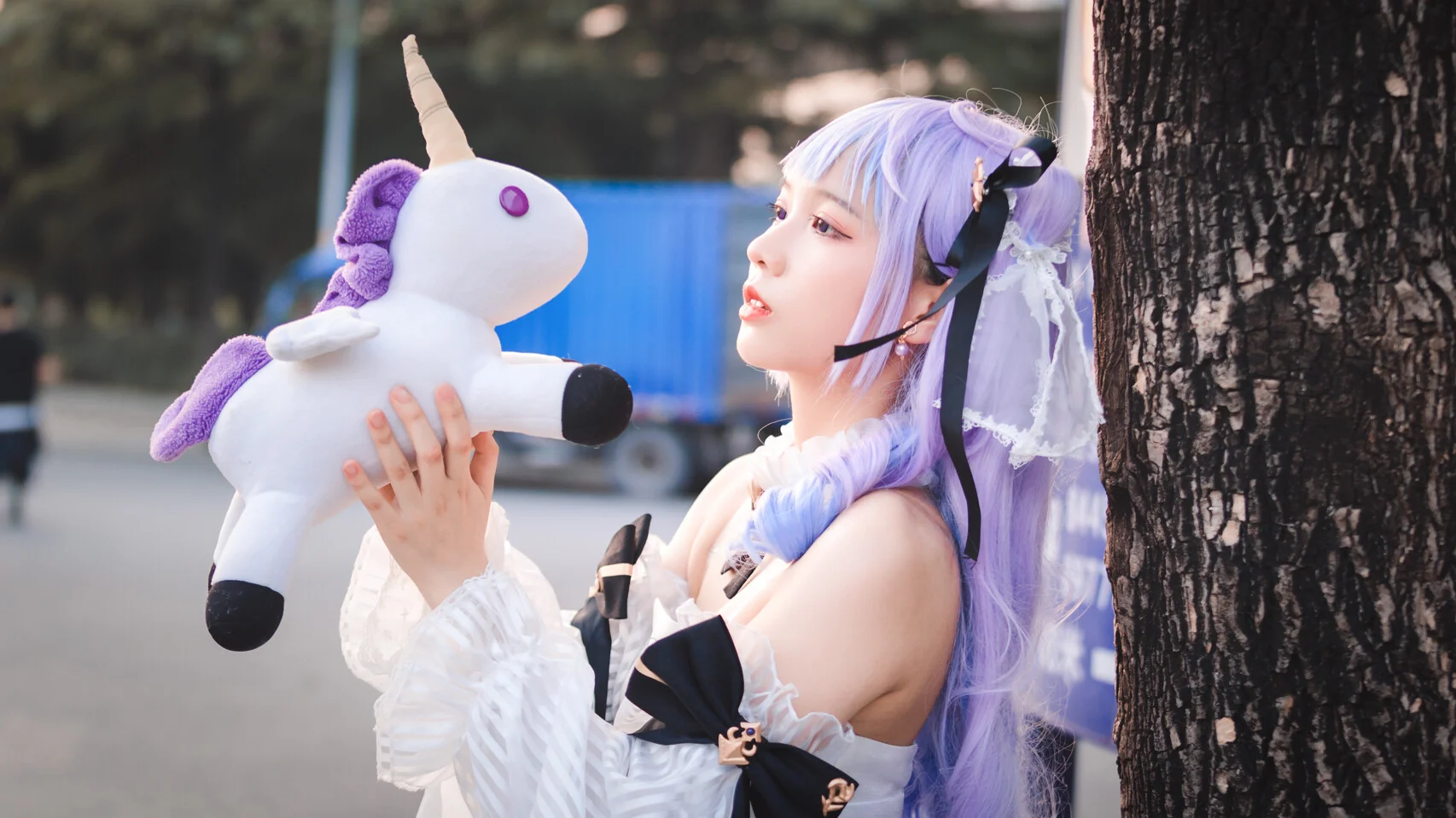 户外摄影, 二次元cosplay, 碧蓝航线cos, 白丝穿搭, 浅紫发造型 - 第6张