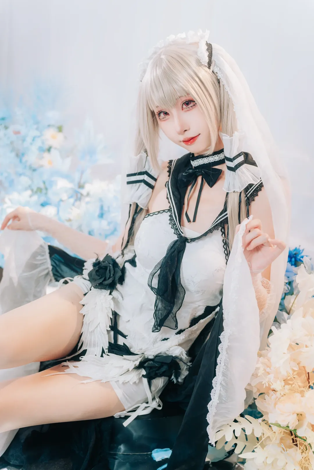 碧蓝航线, 二次元Cosplay, 可畏cos, 白丝穿搭, 黑白婚纱 - 第1张