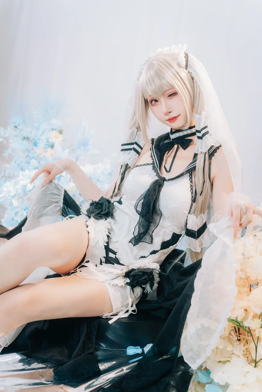 碧蓝航线, 二次元Cosplay, 可畏cos, 白丝穿搭, 黑白婚纱 - 第2张