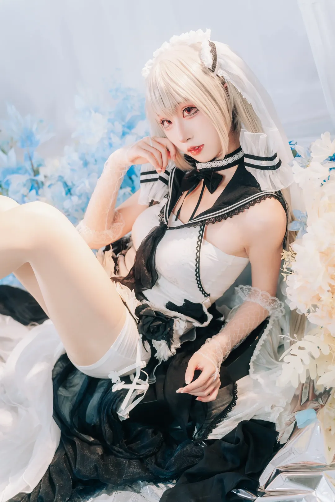 碧蓝航线, 二次元Cosplay, 可畏cos, 白丝穿搭, 黑白婚纱 - 第4张