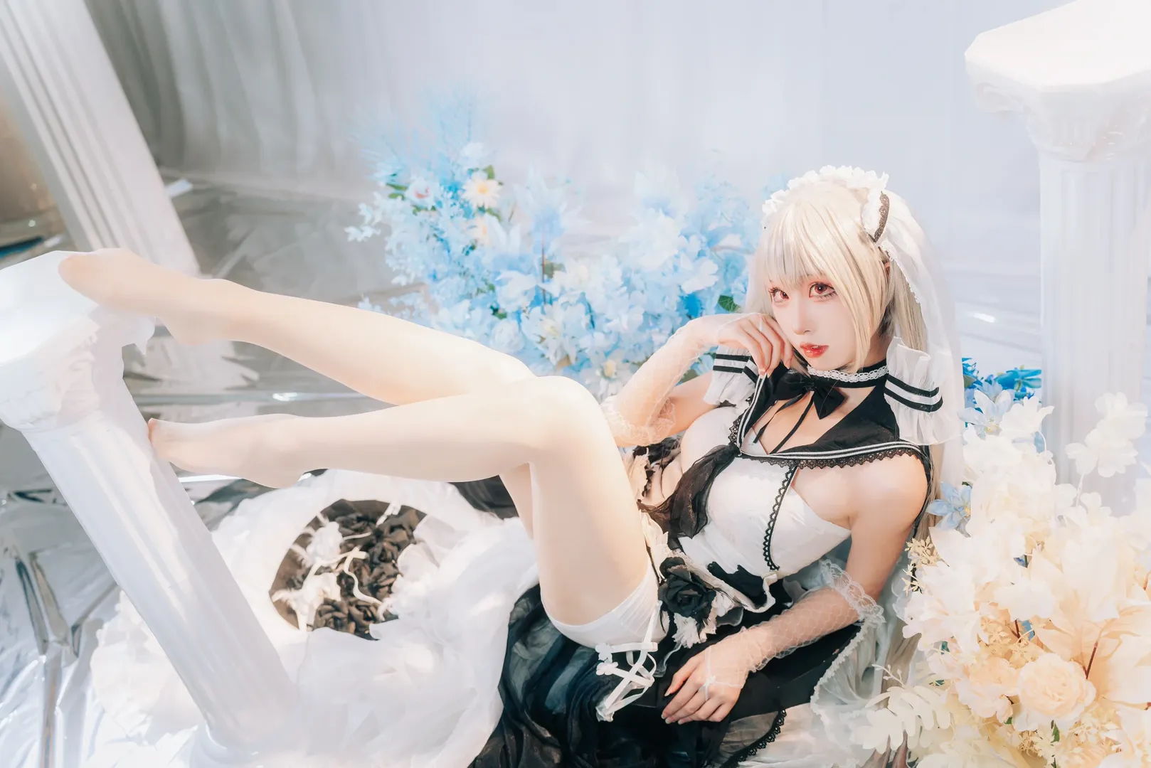 碧蓝航线, 二次元Cosplay, 可畏cos, 白丝穿搭, 黑白婚纱