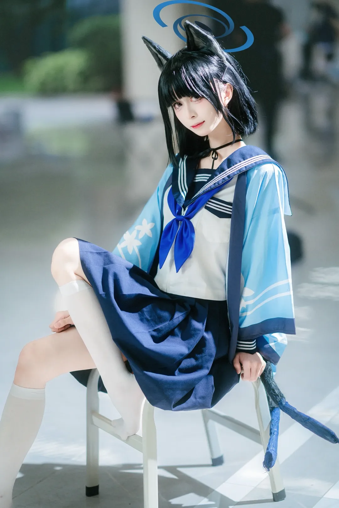 ブルーアーカイブ, 桐生キキョウ コスプレ, イベント撮影, 白ニーソコーデ, 猫耳少女コスプレ - 1枚目