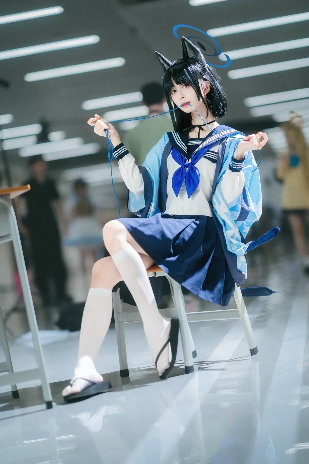 ブルーアーカイブ, 桐生キキョウ コスプレ, イベント撮影, 白ニーソコーデ, 猫耳少女コスプレ