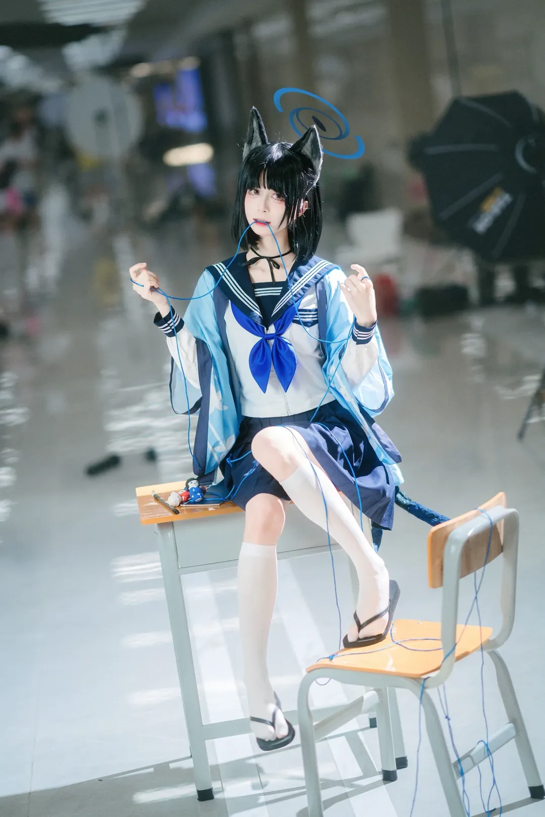 ブルーアーカイブ, 桐生キキョウ コスプレ, イベント撮影, 白ニーソコーデ, 猫耳少女コスプレ - 8枚目