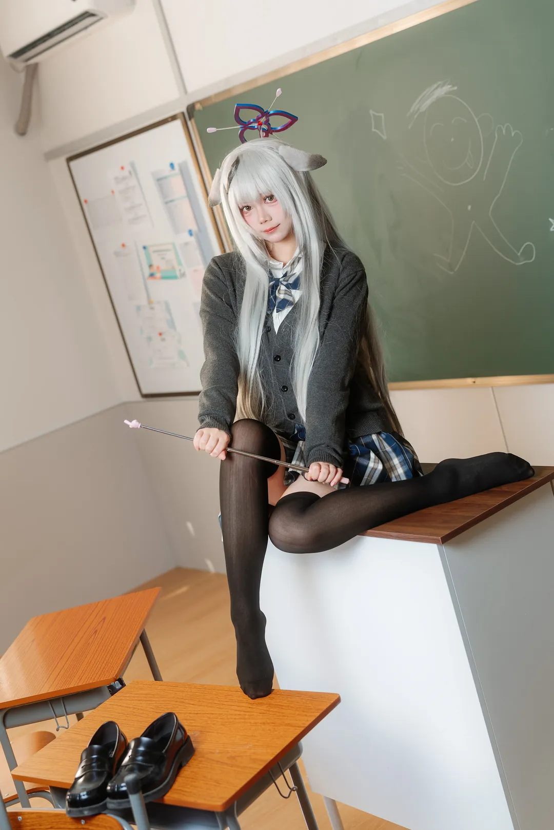 蔚藍檔案, JK制服, 教室攝影, 春原心奈cos, 黑絲連褲襪