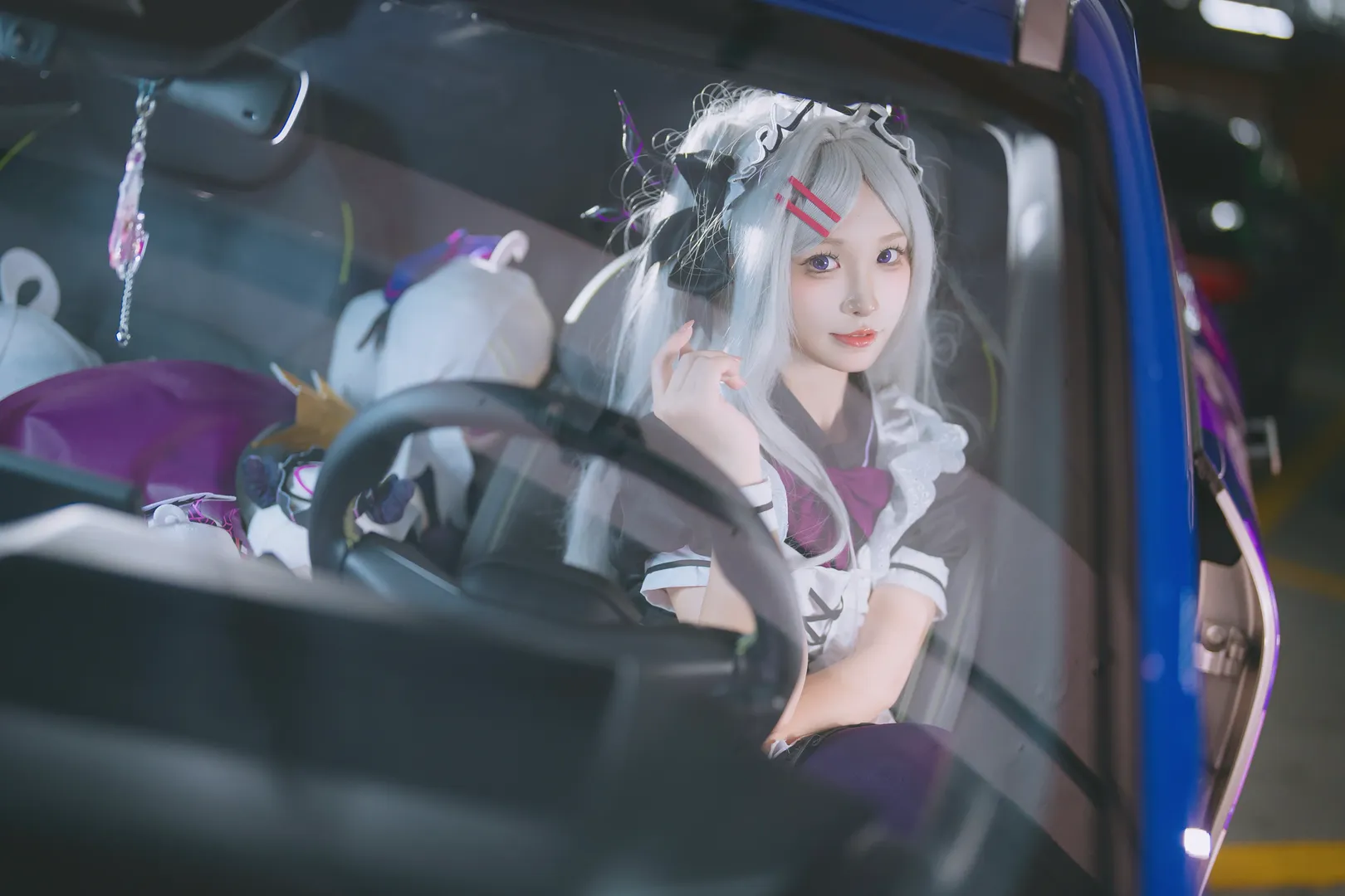 ブルーアーカイブ, ホタルACGエキスポ, 空崎ヒナ コスプレ, 痛車撮影, ダークパープルストッキングコスプレ - 5枚目