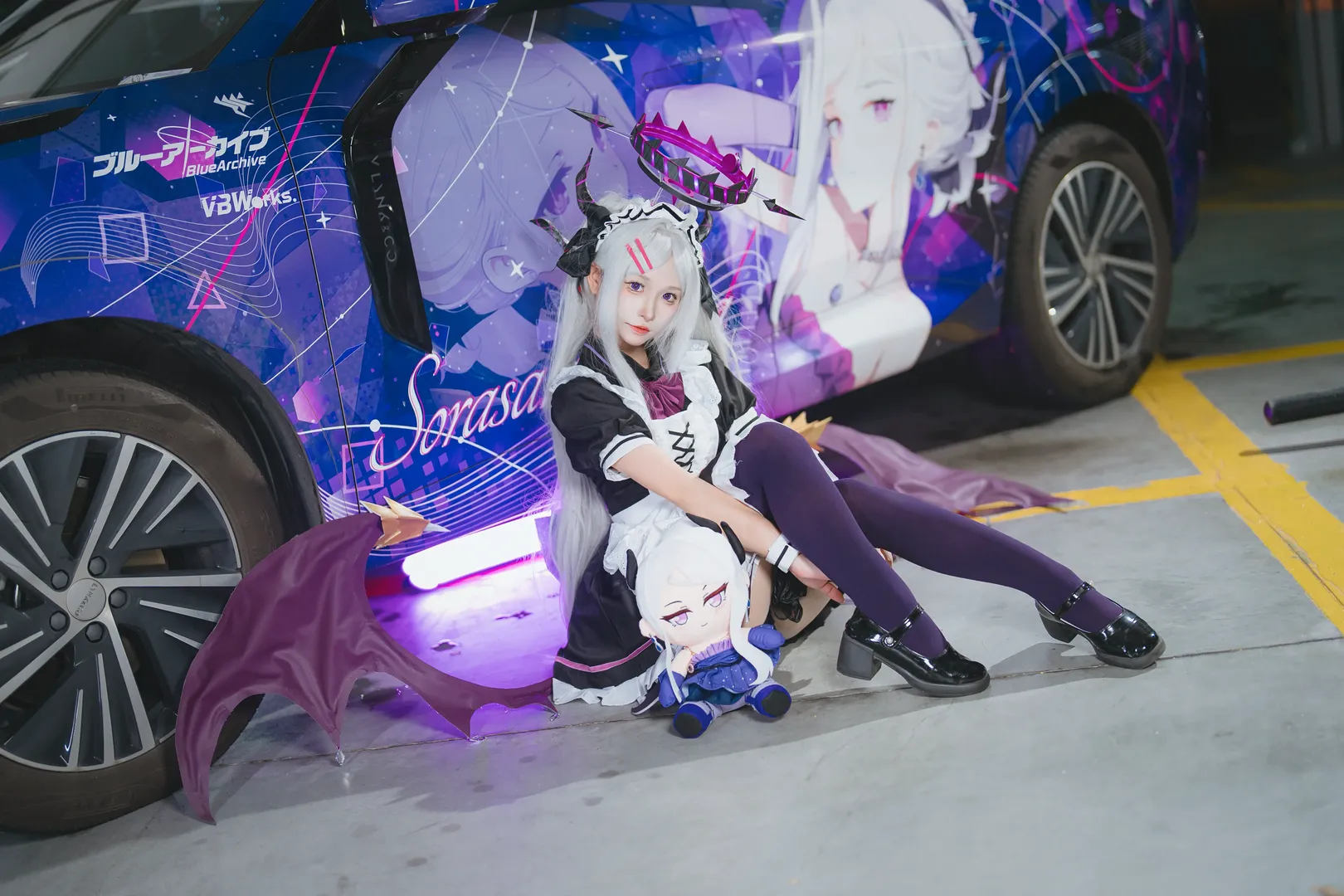 Blue Archive, Firefly ACG Expo, Sorasaki Hina cosplay, Itasha photography, Dark purple pantyhose cosplay