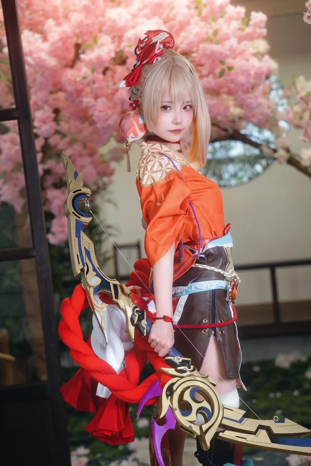 原神, ポートレート, 宵宮コスプレ, 和風庭園, 黒ストッキング コスプレ - 6枚目