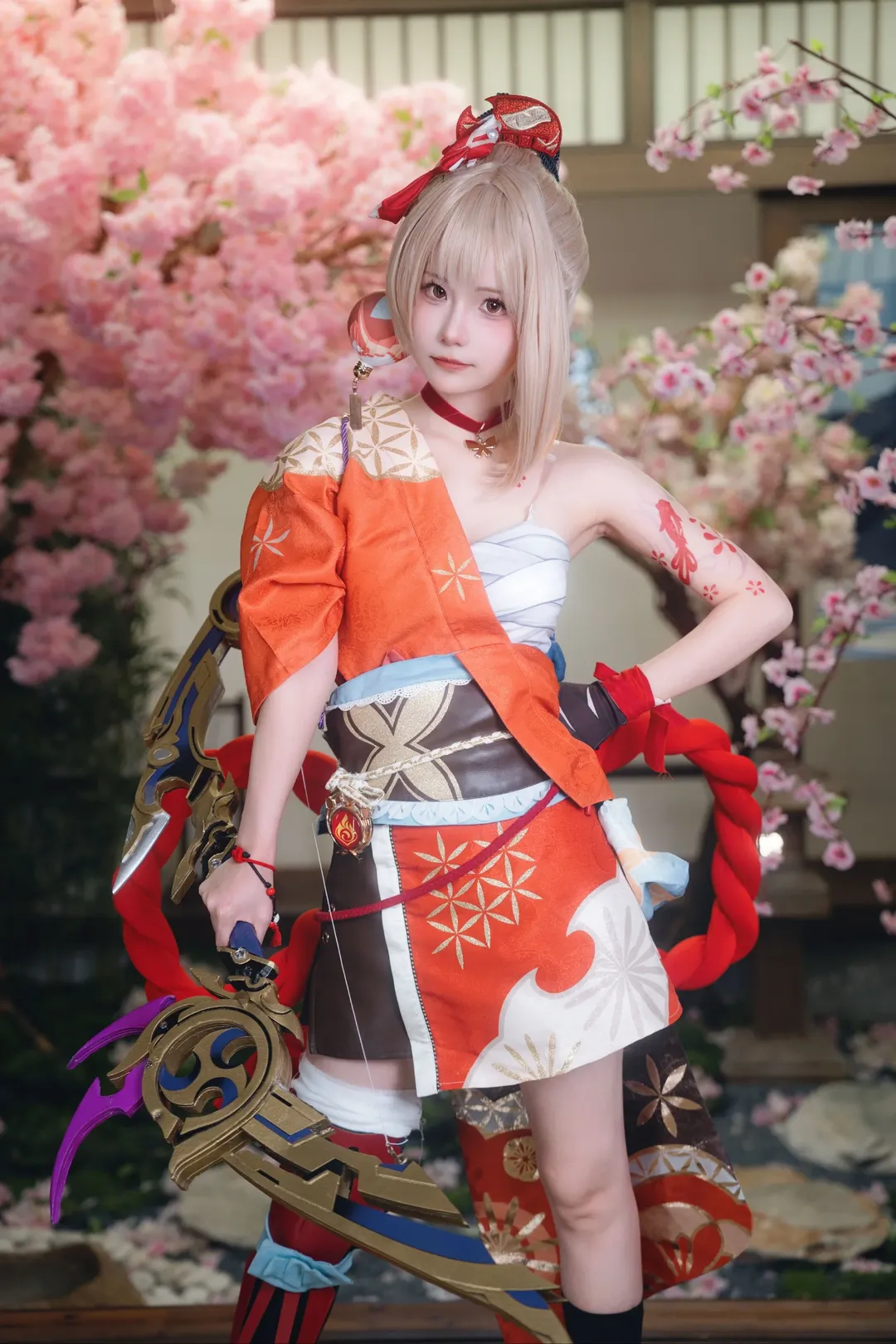 原神, ポートレート, 宵宮コスプレ, 和風庭園, 黒ストッキング コスプレ - 7枚目