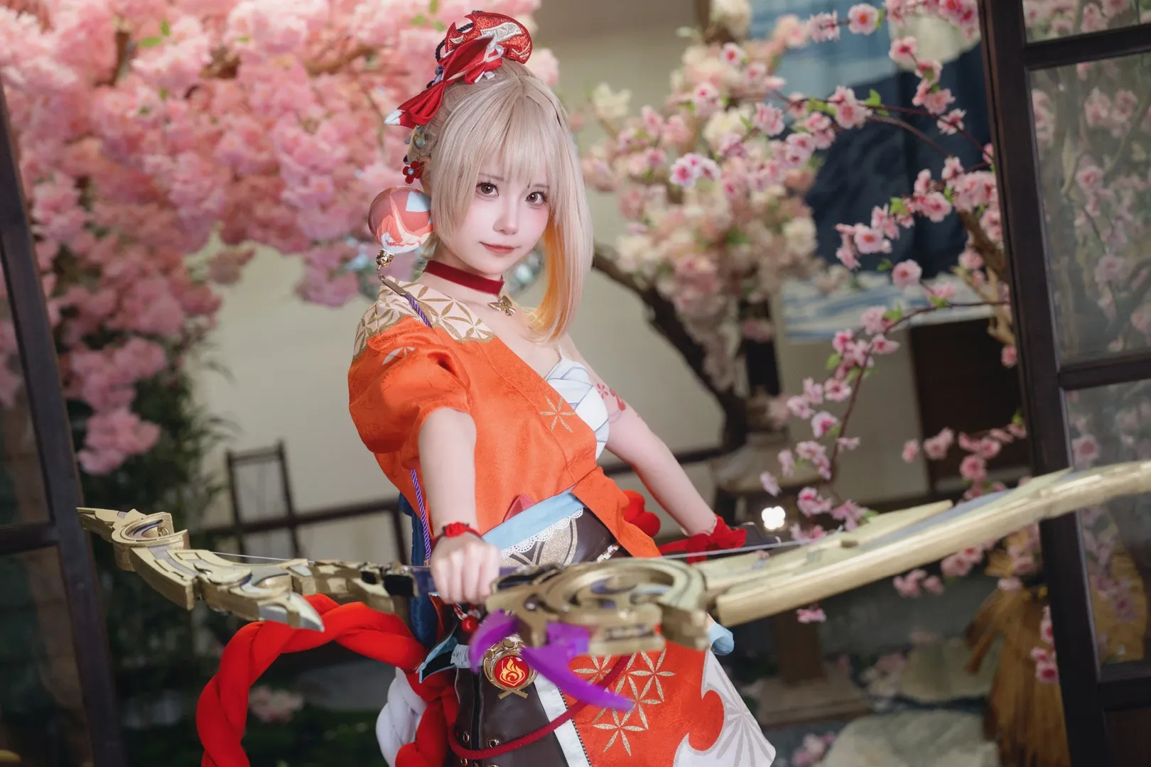原神, ポートレート, 宵宮コスプレ, 和風庭園, 黒ストッキング コスプレ - 8枚目