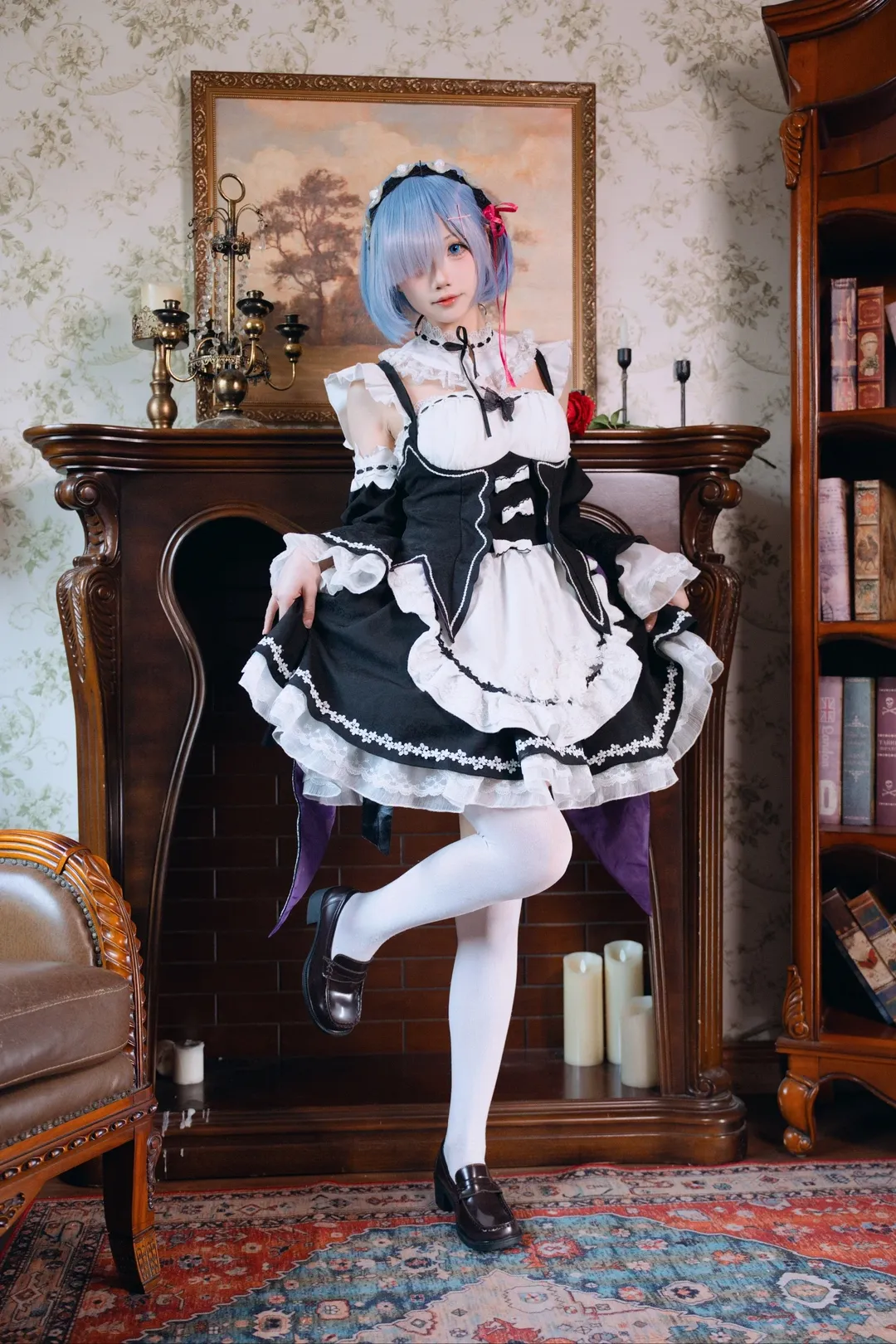 2D, Rem cosplay, White stockings, Maid outfit cosplay, Re:Zero − Starting Life in Another World