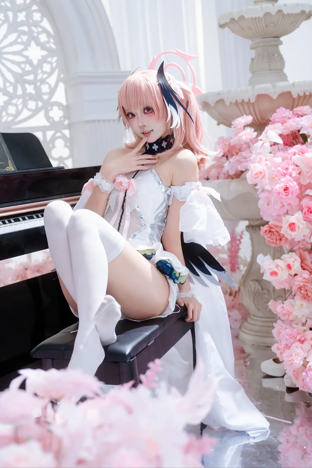 Anime girl, Blue Archive, Shimoe Koharu cosplay, Cute girl cosplay, White stockings cosplay