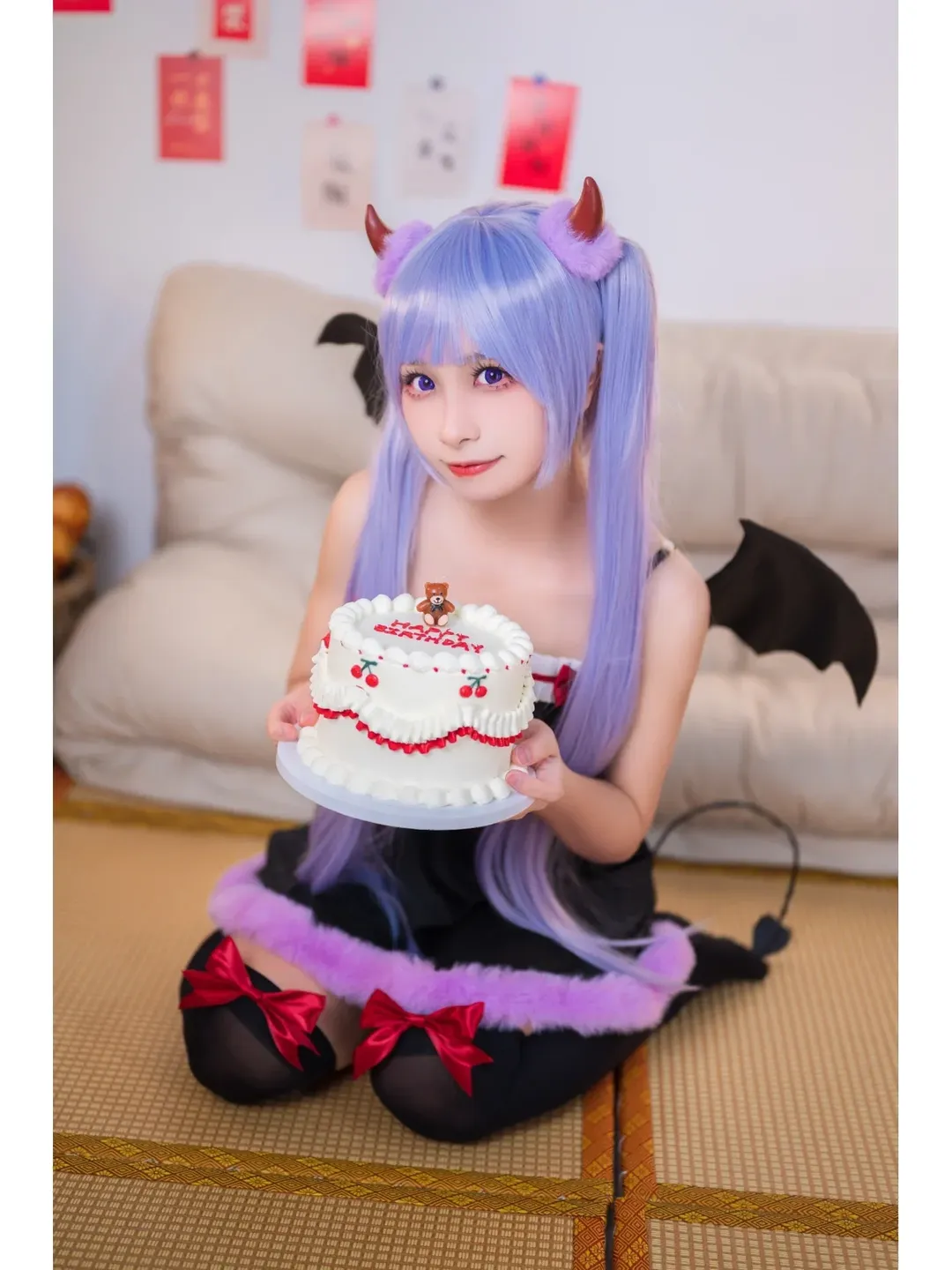 小恶魔cos, 黑丝过膝袜, 凉风青叶cos, newgame, 生日cosplay