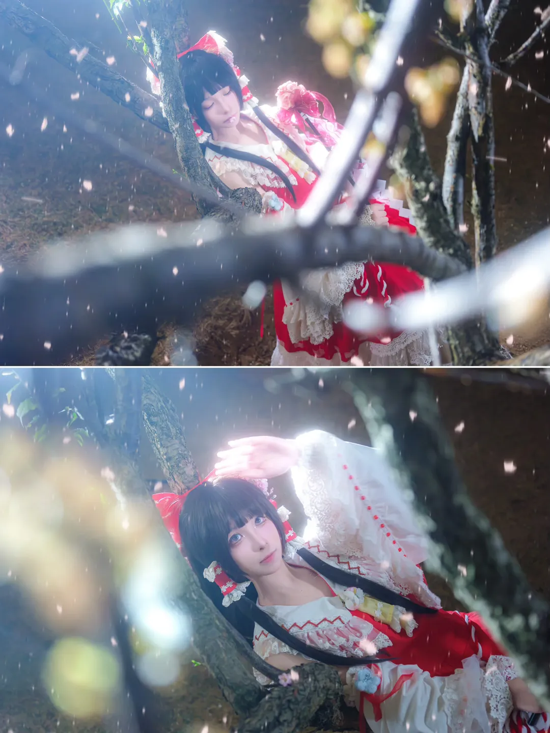 博丽灵梦cos, 东方Project, 夜景摄影, 花灵梦, 白丝袜 - 第4张
