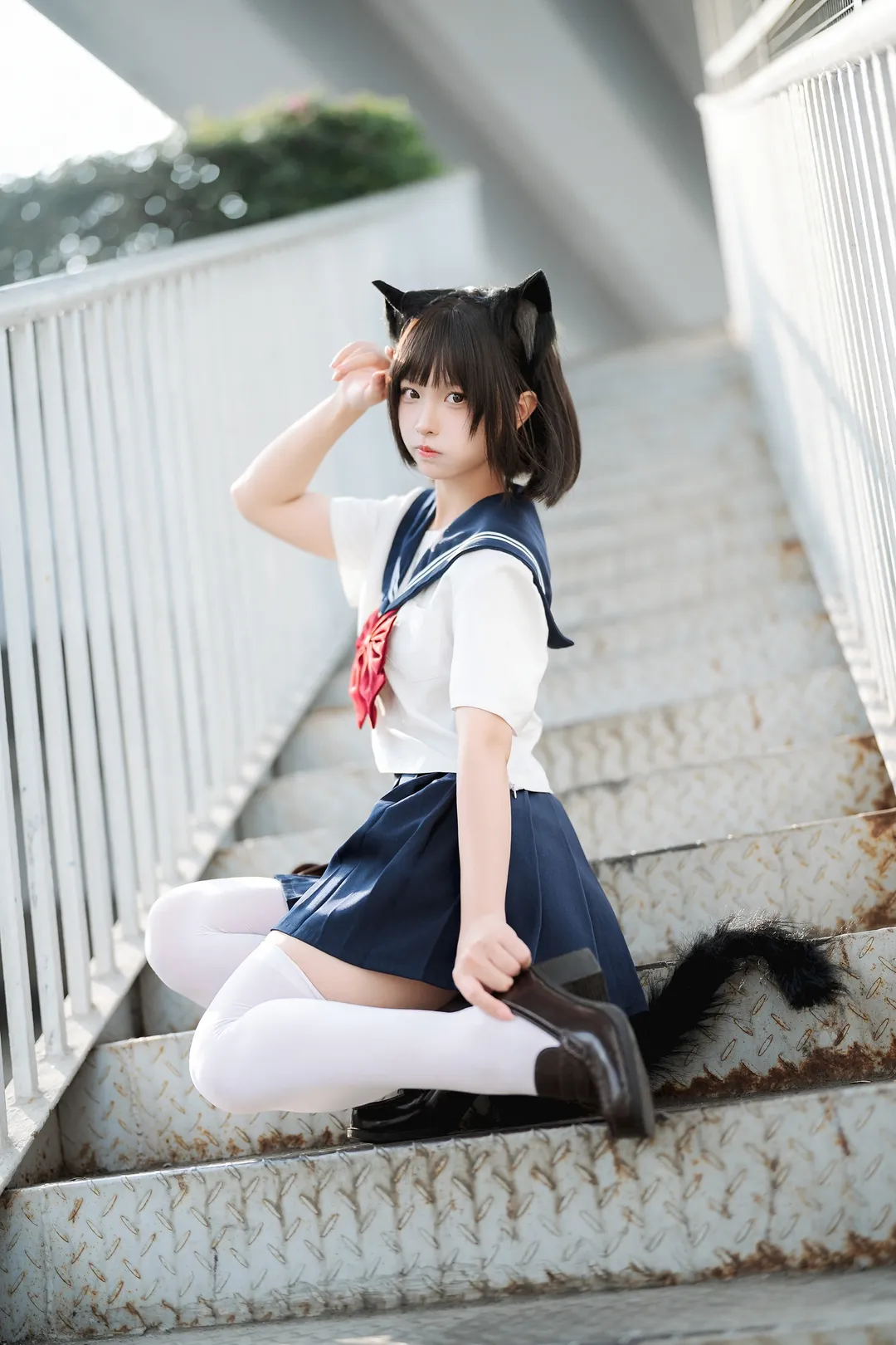 猫耳, 白丝, jk制服, 猫咪拟人, 地铁口写真 - 第2张