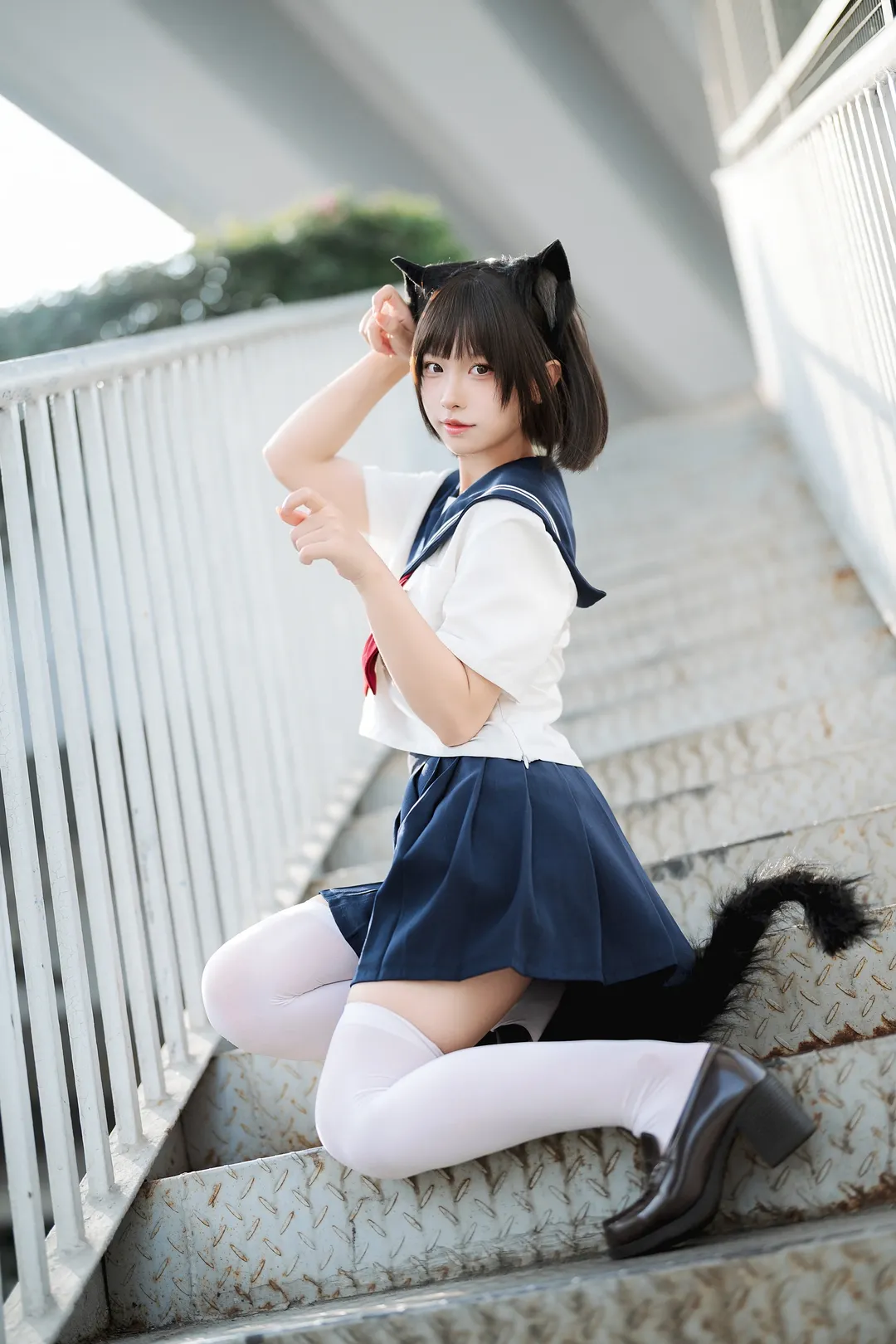 猫耳, 白丝, jk制服, 猫咪拟人, 地铁口写真 - 第5张