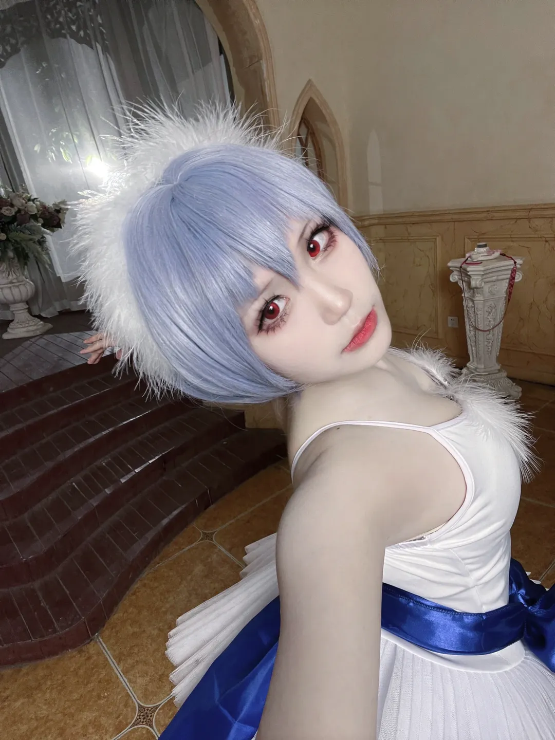 コスプレ, 綾波レイコスプレ, 新世紀エヴァンゲリオン, アイメイク紹介, 欧風レトロ背景