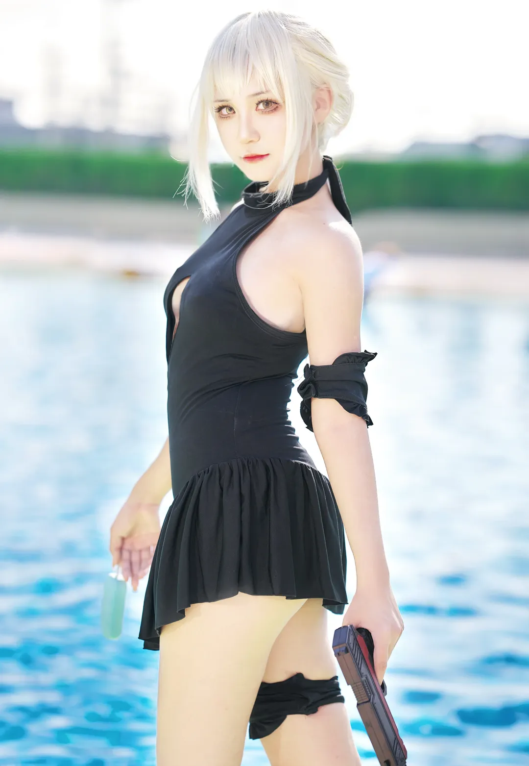 Fate/Grand Order, 二次元人像, 泳池摄影, 水着cos, 阿尔托莉雅黑呆cos