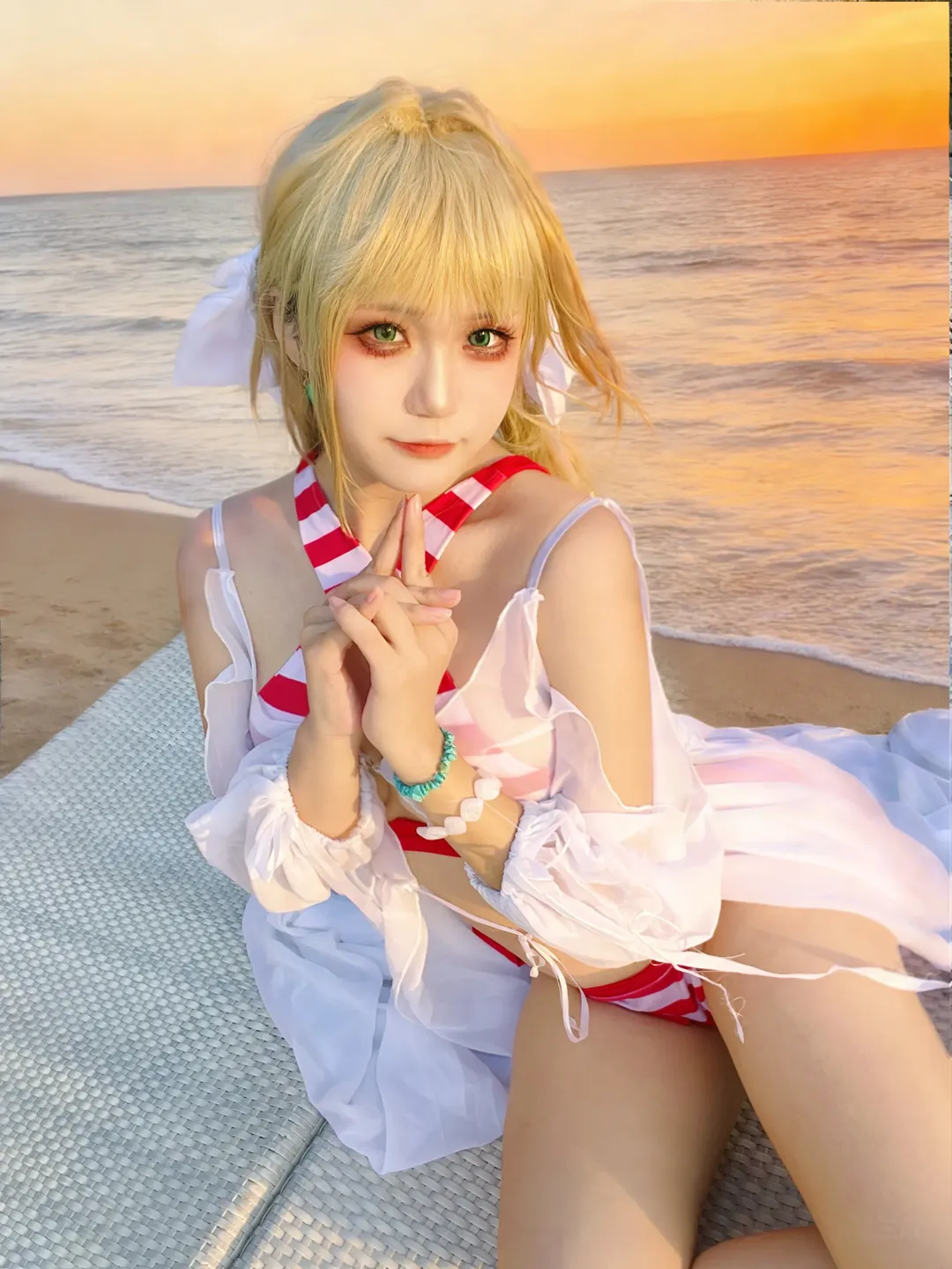 fgo, 尼禄cos, cosplay分享, 沙滩外景, 日落氛围感