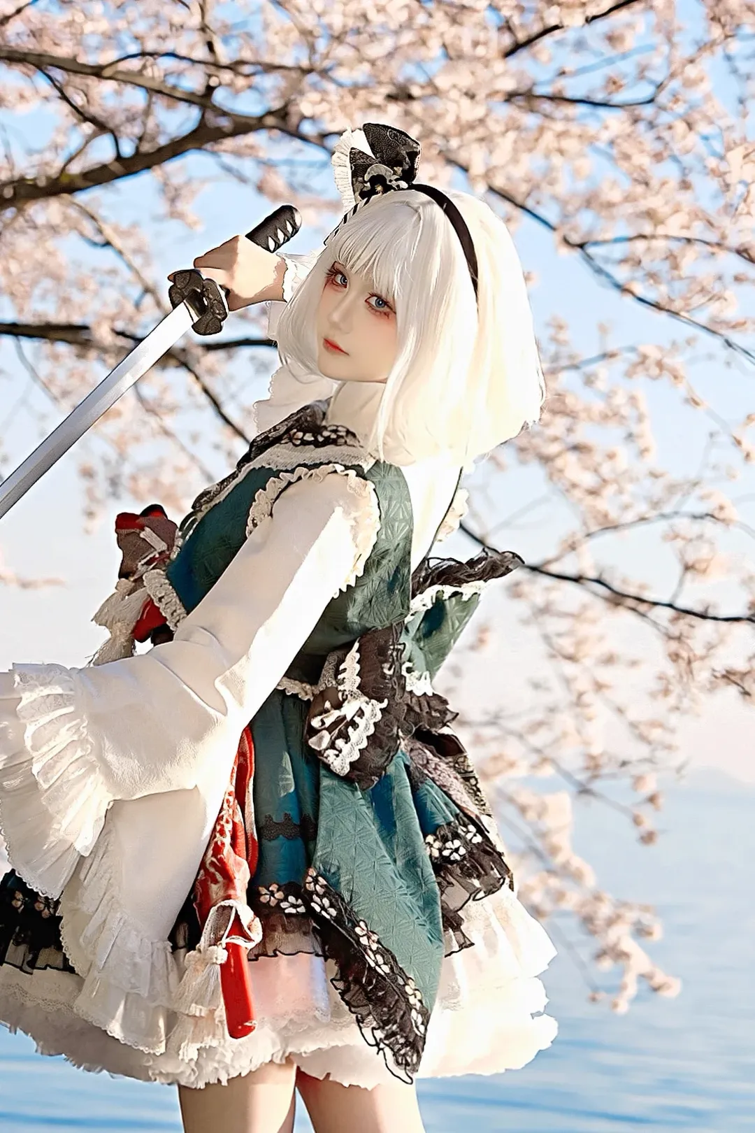 东方Project, 魂魄妖梦cos, 日本旅拍, 白丝cos, 樱花cosplay - 第1张