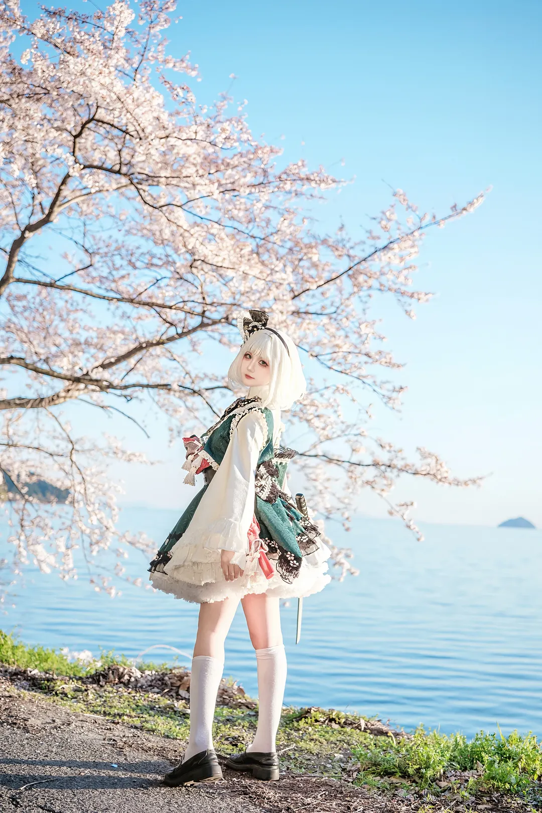 东方Project, 魂魄妖梦cos, cosplay摄影, 春日樱花, 白色丝袜