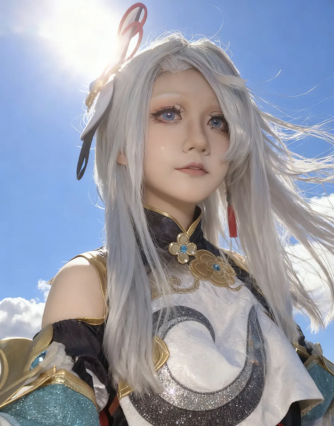 原神, cosplay, 申鹤cos, 外景摄影, 银发古风