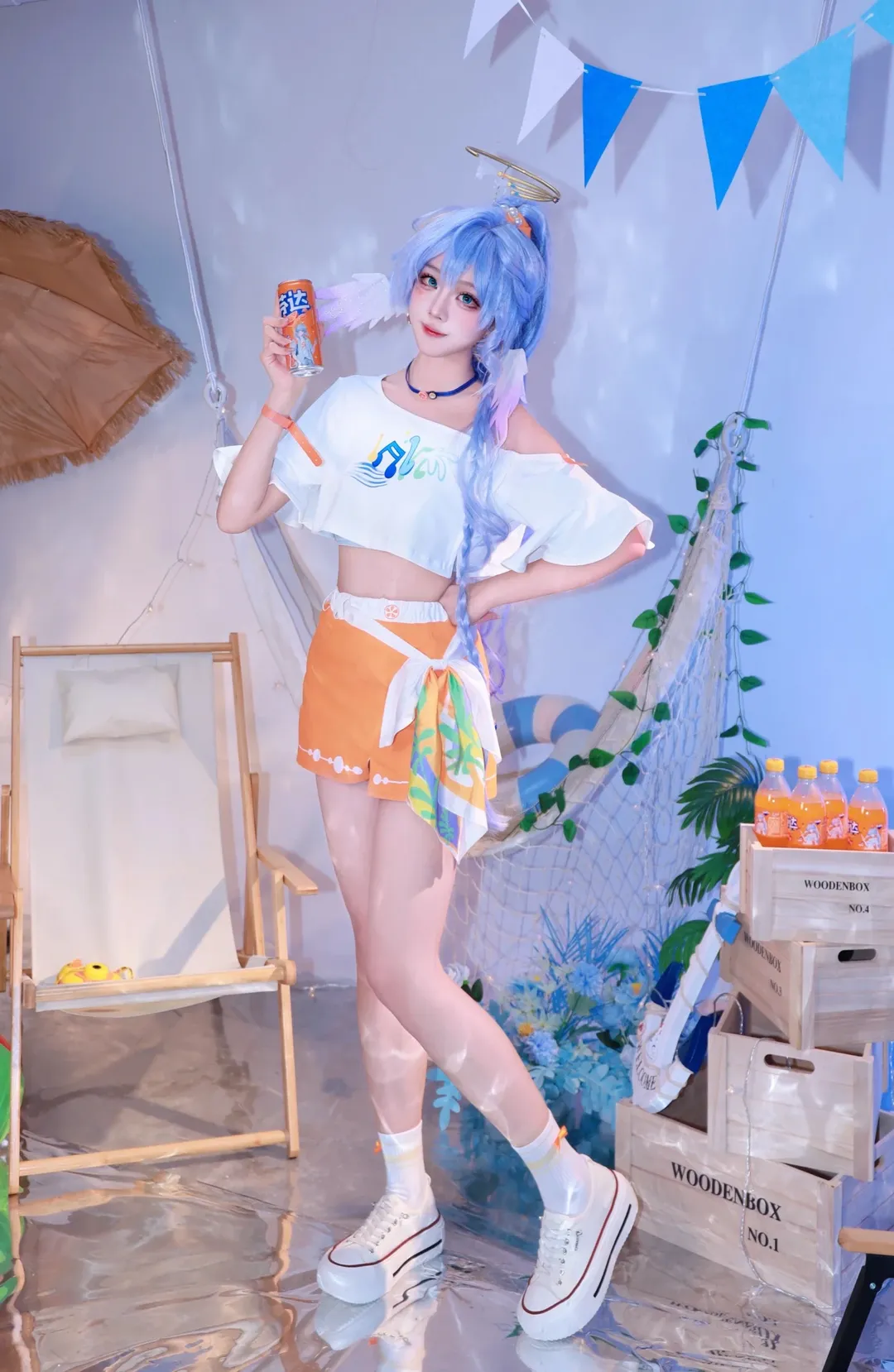 Honkai: Star Rail, Robin cosplay, Anime-style fashion, Summer cosplay, Fanta collaboration cosplay