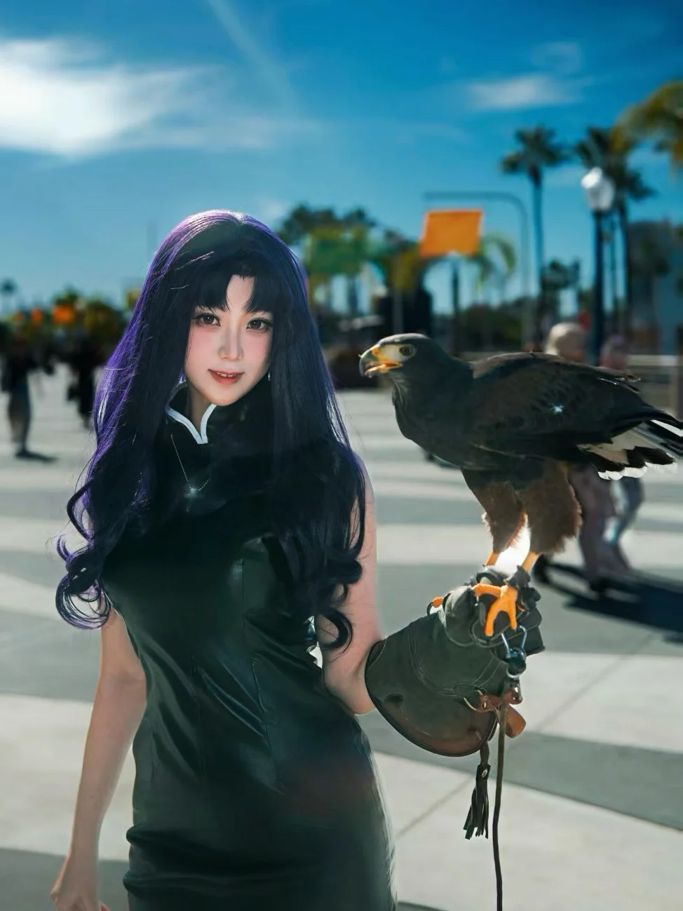 新世紀エヴァンゲリオン, 屋外ポートレート, 葛城ミサト コスプレ, 鷹狩り, 黒のボディスーツ