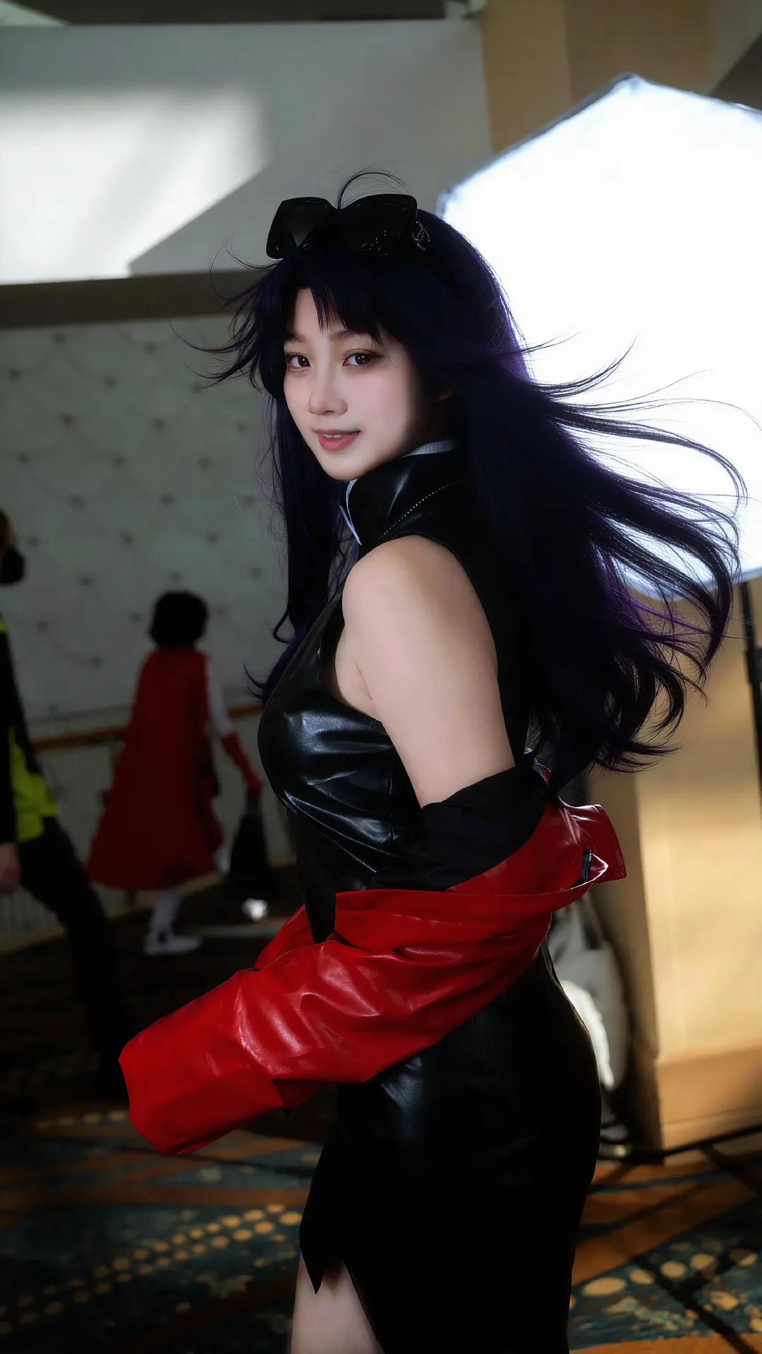 二次元摄影, 新世纪福音战士, cosplay场照, 葛城美里cos, 红黑皮衣