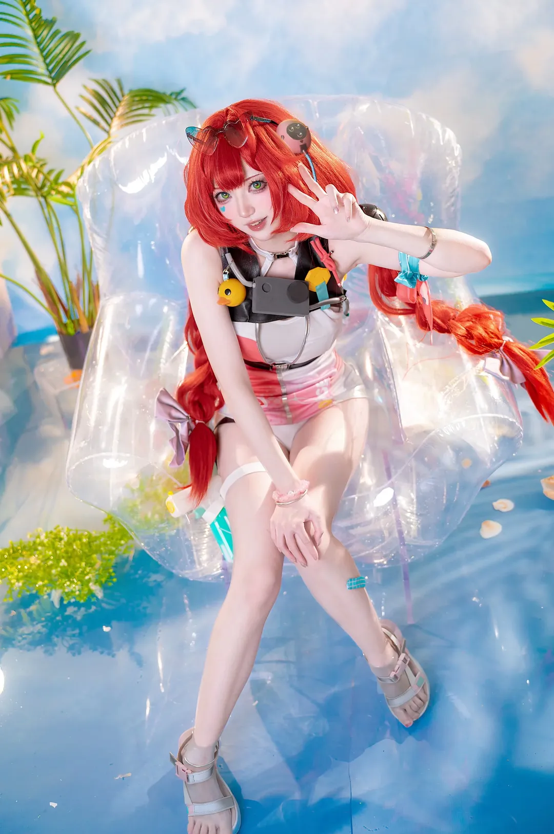 ゼンレスゾーンゼロ, コスプレ, サマースタイル, 浮波柚葉 コスプレ, 赤髪ツインテール - 3枚目