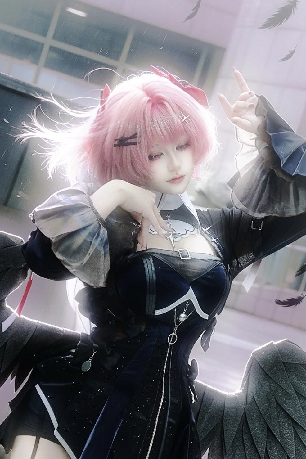 Zenless Zone Zero, cosplay, Black tights outfit, Feathered wings, Ramiel Remielle cosplay - Image 1