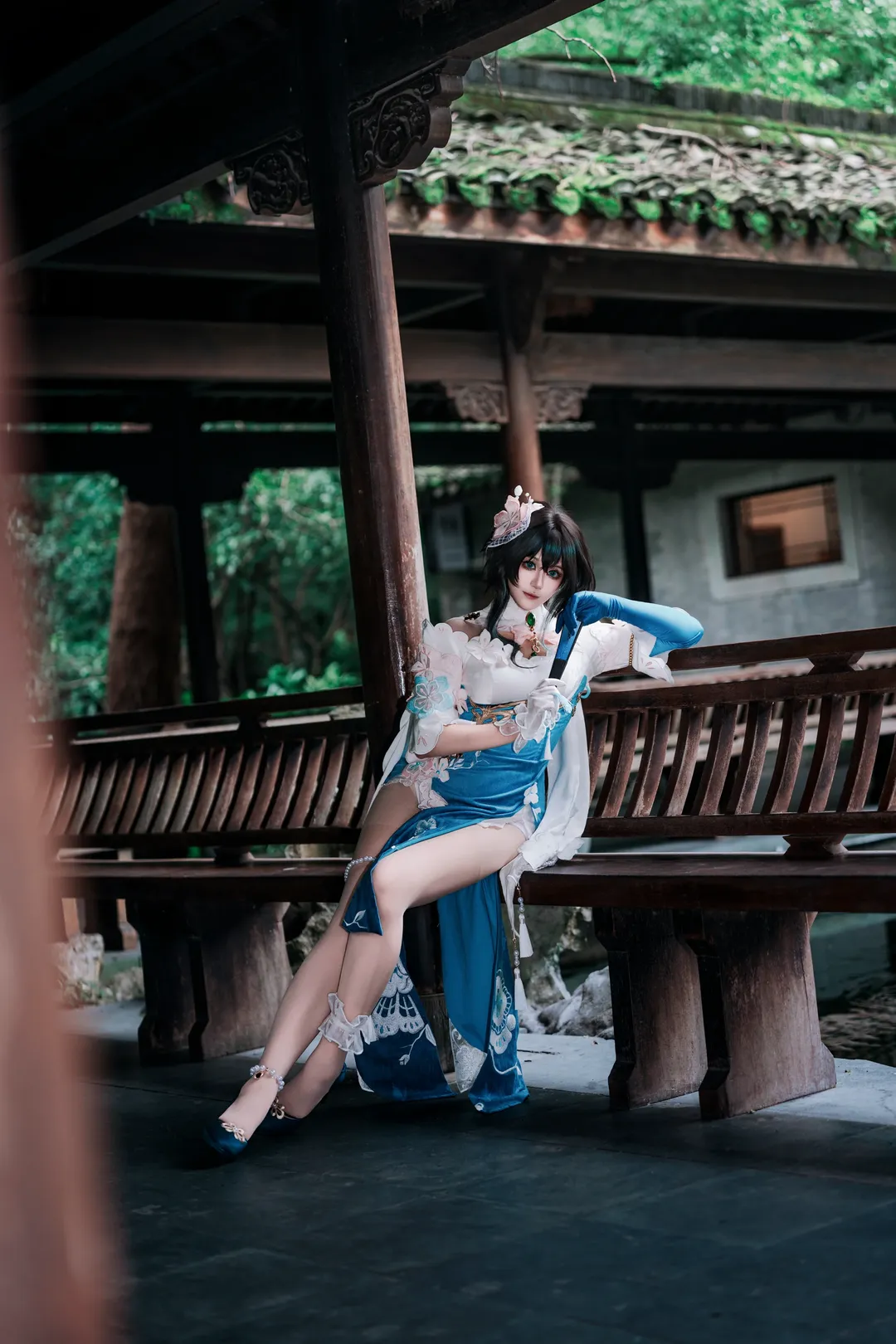 Ancient style photography, Honkai: Star Rail, Ruan Mei cosplay, Chinese-style cosplay, Stocking outfit