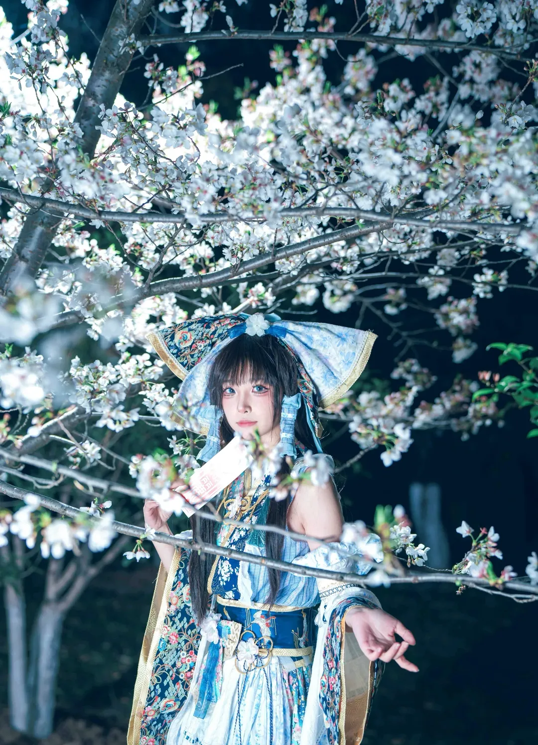 博丽灵梦cos, 东方project, 夜樱, cosplay摄影, 蓝灵梦