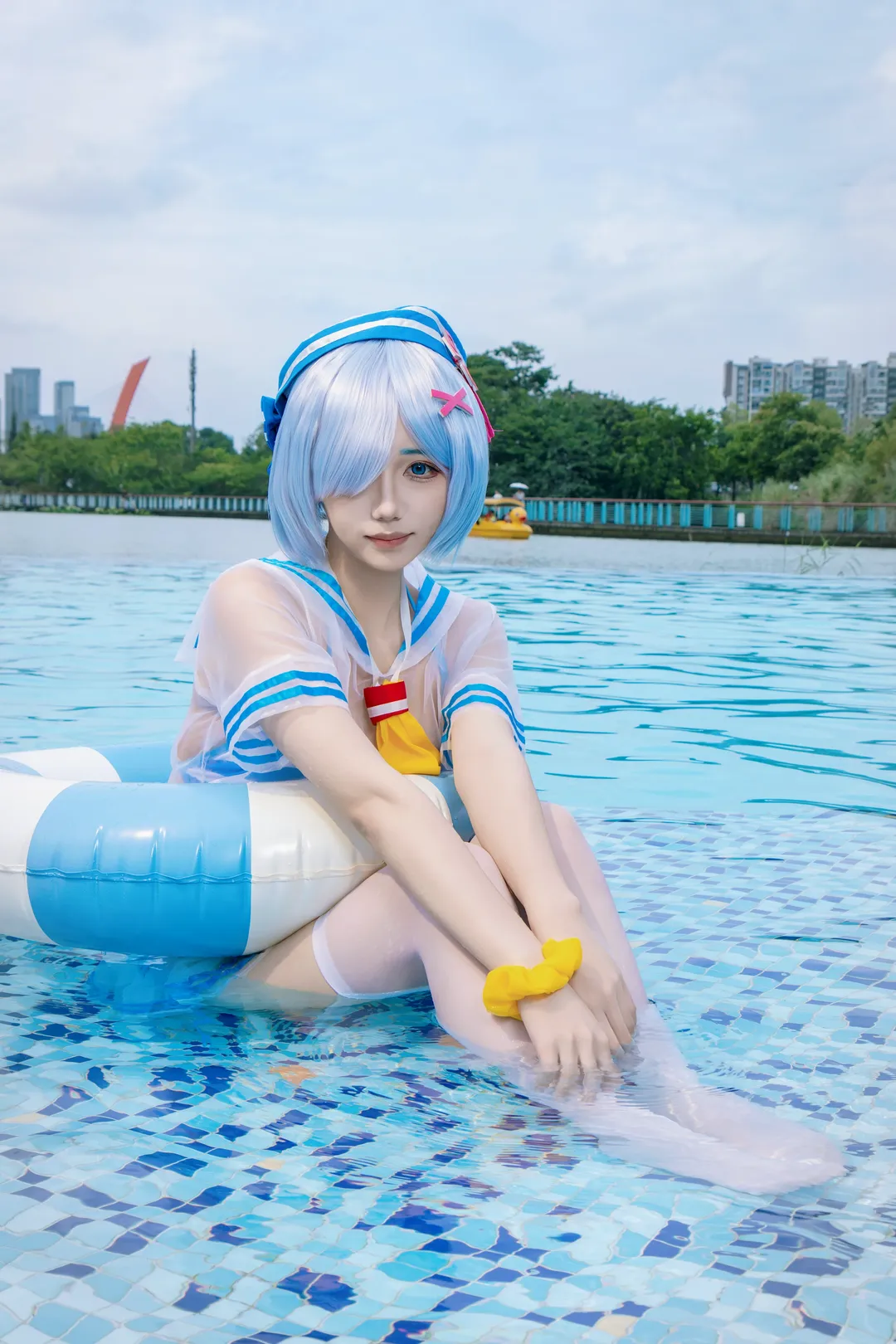 cosplay, 从零开始的异世界生活, 蕾姆cos, 白丝, 泳池派对 - 第1张