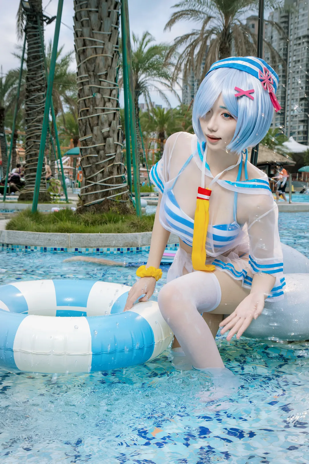 cosplay, 从零开始的异世界生活, 蕾姆cos, 白丝, 泳池派对 - 第2张